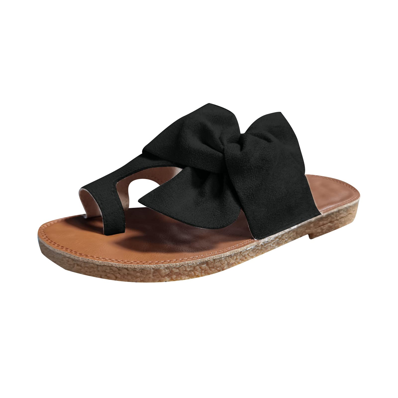 FFENYAN Women's Bowknot Cutout Beach Slippers - Solid Color Low-Heeled Flat Sandals with Clip Toe Design | Perfect for Poolside, Vacation, and Summer Outfits