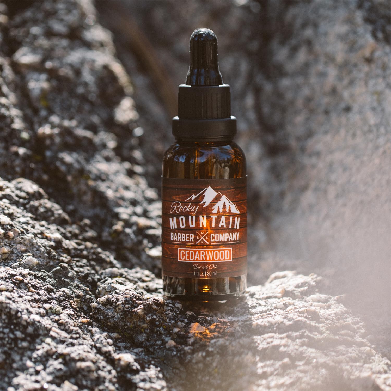 Rocky Mountain Barber Company Men’s Cedarwood Beard Oil with Grapeseed, Coconut & Argan Oils - Natural Essential Oil for Beard Growth & Grooming - Perfect for Daily Moisturizing & Styling