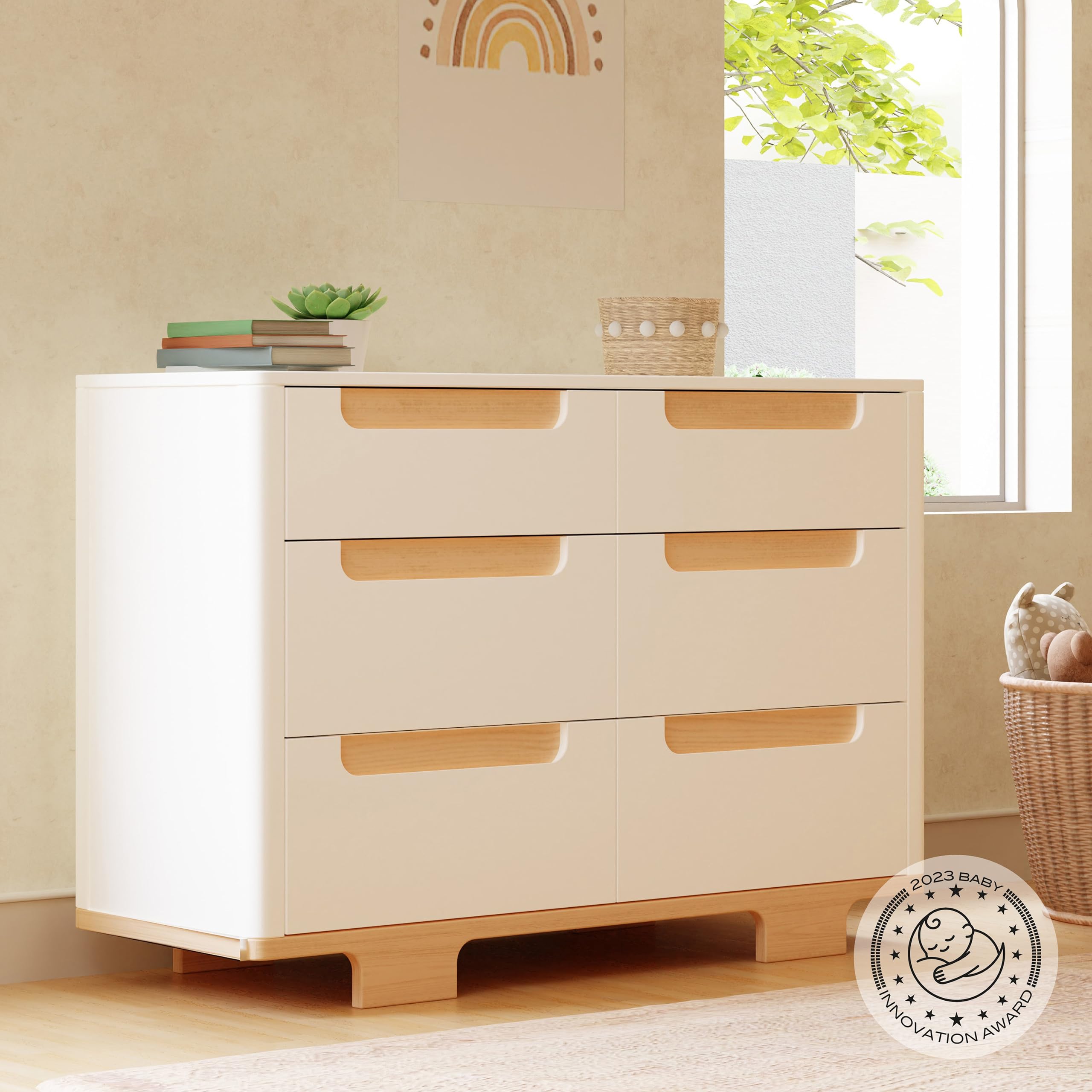 Babyletto Yuzu 6-Drawer Dresser - White & Natural Wood Nursery Dresser, Greenguard Gold Certified for Baby Safety | Perfect for Nursery Organization & Kids' Room Storage