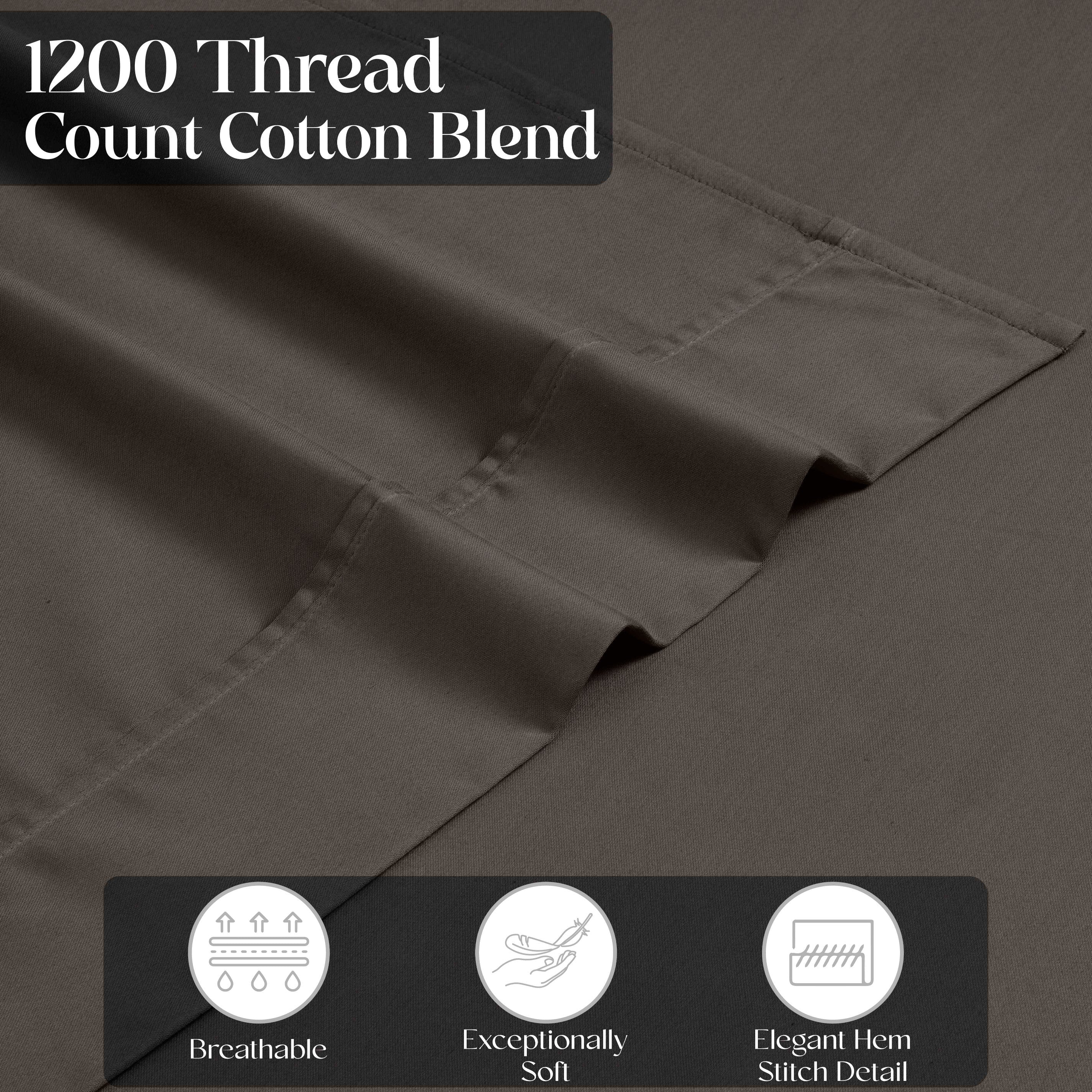 1200 Thread Count Cotton Rich Solid Deep Pocket Bed Sheet Set - Queen Size, Ultra Soft & Breathable - Perfect for Luxury Hotels, Guest Rooms & Master Bedrooms