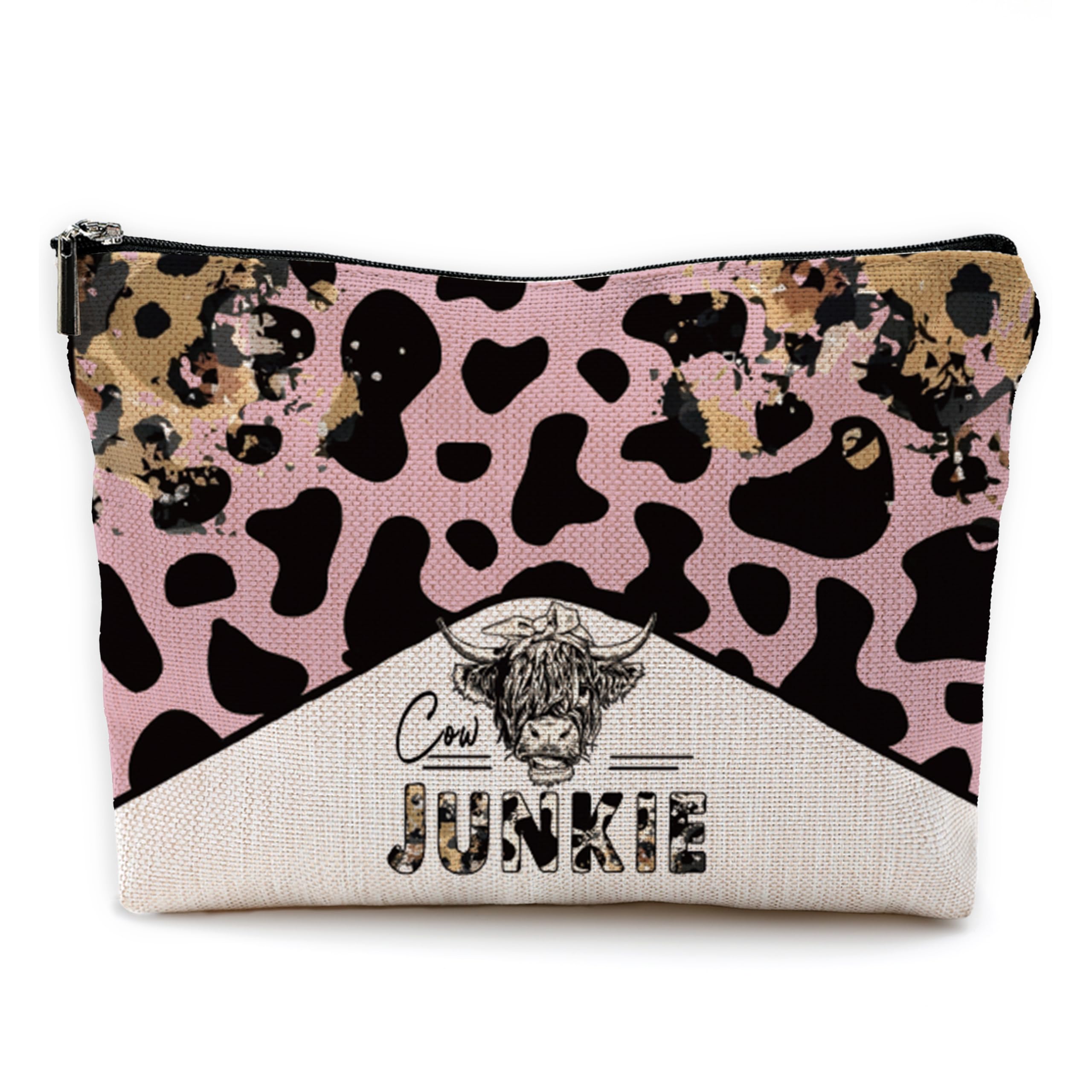 Cow Print Makeup Bag for Women - 7x10 Inch Cute Western Cow Pattern Cosmetic Pouch, Perfect for Travel, Gym & Everyday Use - Unique Cow Gifts & Accessories