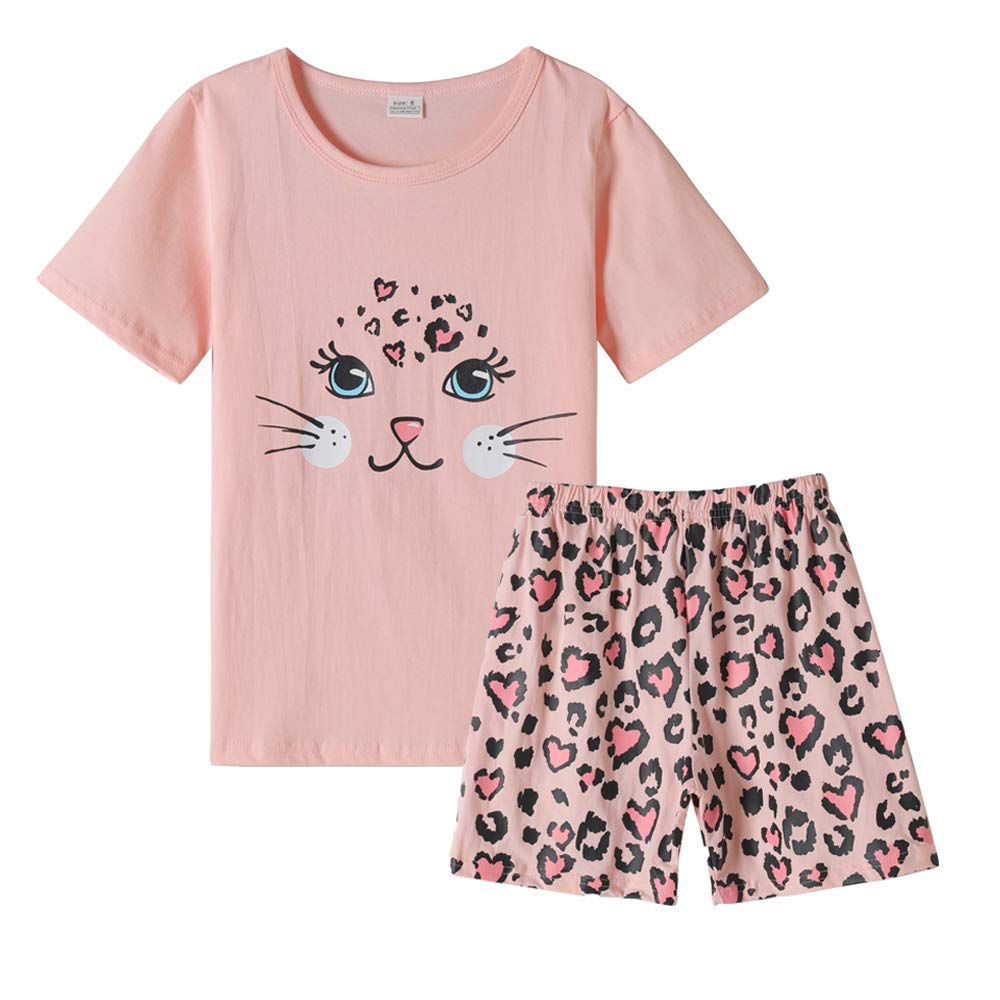MyFav Women's Summer Pajama Set - Heart Print Cute Sleepwear Shorts & Top for Big Girls - Comfortable Lounge Wear for Sleepovers, Vacation & Relaxing at Home
