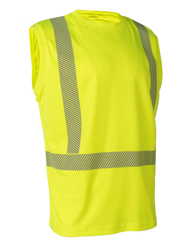 High Visibility Sleeveless Safety Tee - Forcefield 022 BEPMT Reflective Workwear for Construction, Cycling & Night Running
