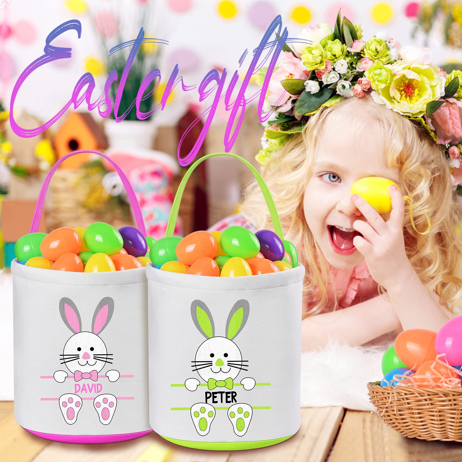 Personalized Easter Basket for Kids - Custom Easter Gifts & Toys for Girls - Pink (Easter Party & Home Decor)