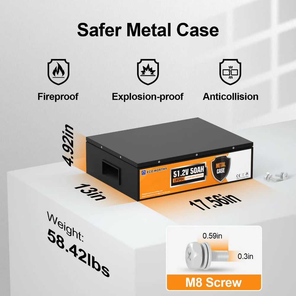 ECO WORTHY 48V 50Ah Stackable LiFePO4 Lithium Battery for Solar Energy Storage, Off-Grid Power Systems, and RV Applications - Long Lasting & High Efficiency