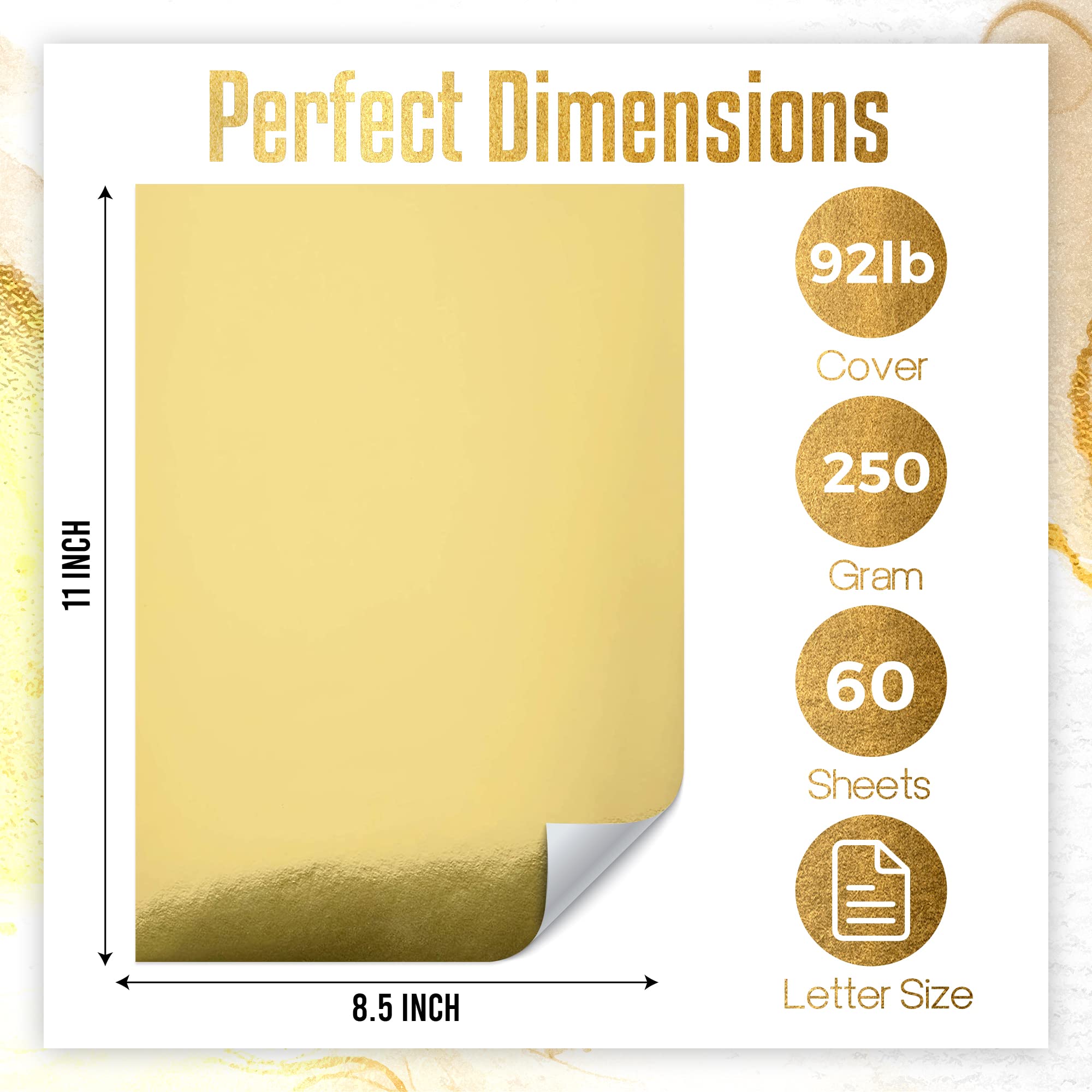 Premium Metallic Gold Cardstock Paper - 60 Sheets of 8.5