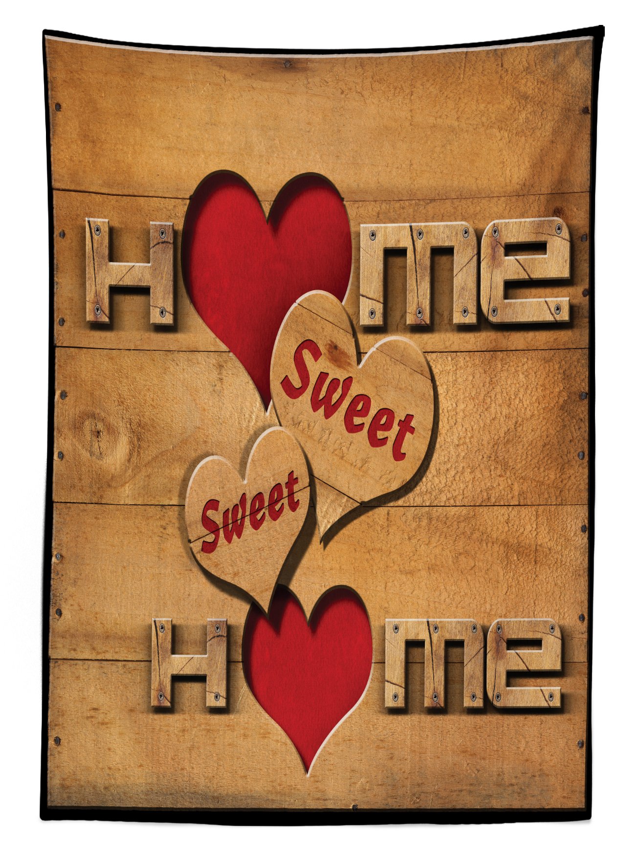 Ambesonne Rustic Wooden Plank Tablecloth with Heart-Shaped Sayings - Washable Picnic Table Cover for Outdoor Dining, Cabin Decor, and Country House Parties (58