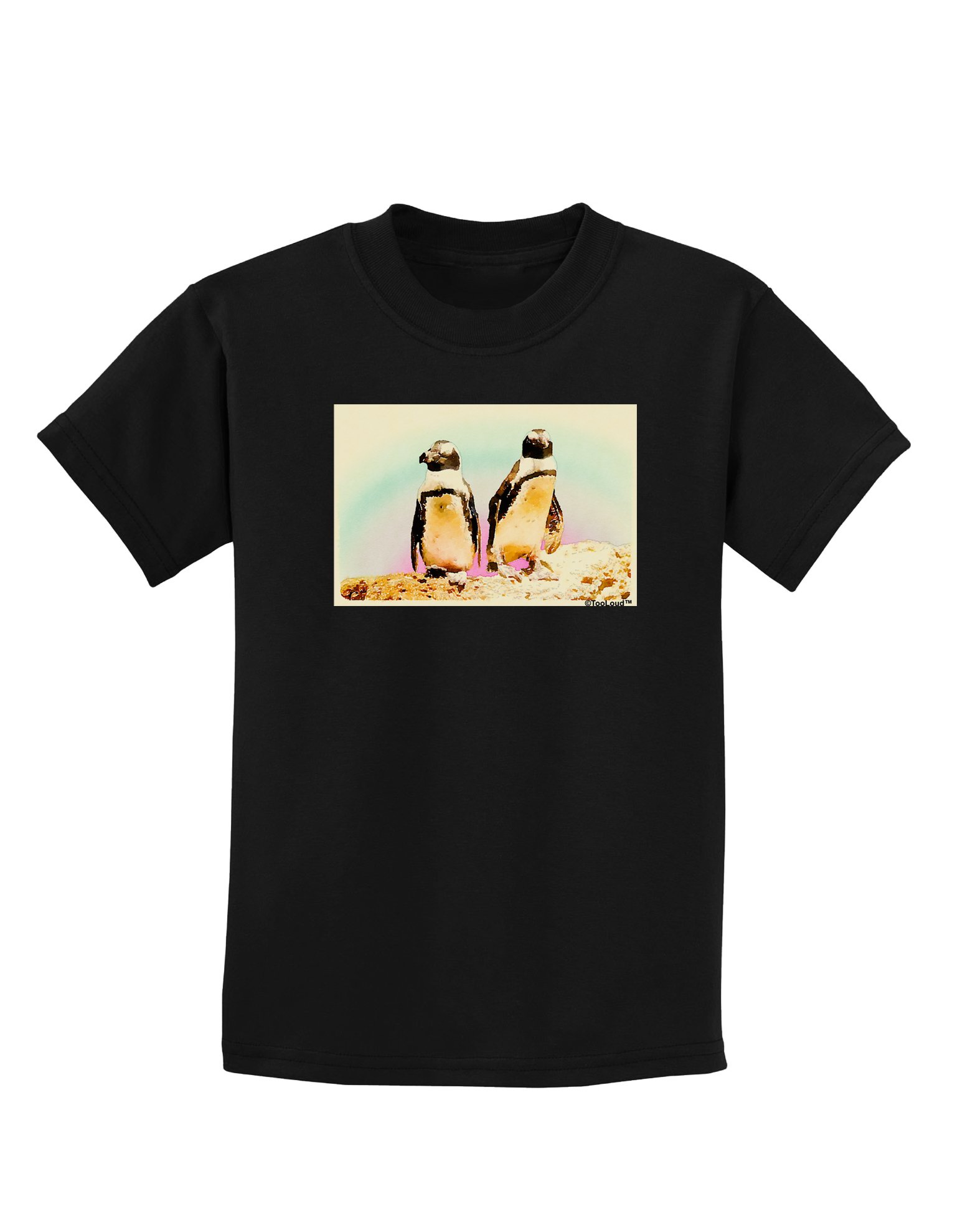 TOOLOUD Magellanic Penguin Watercolor Print Kids Dark T-Shirt | Cute Animal Graphic Tee for Boys & Girls | Perfect for School, Playdates & Family Outings