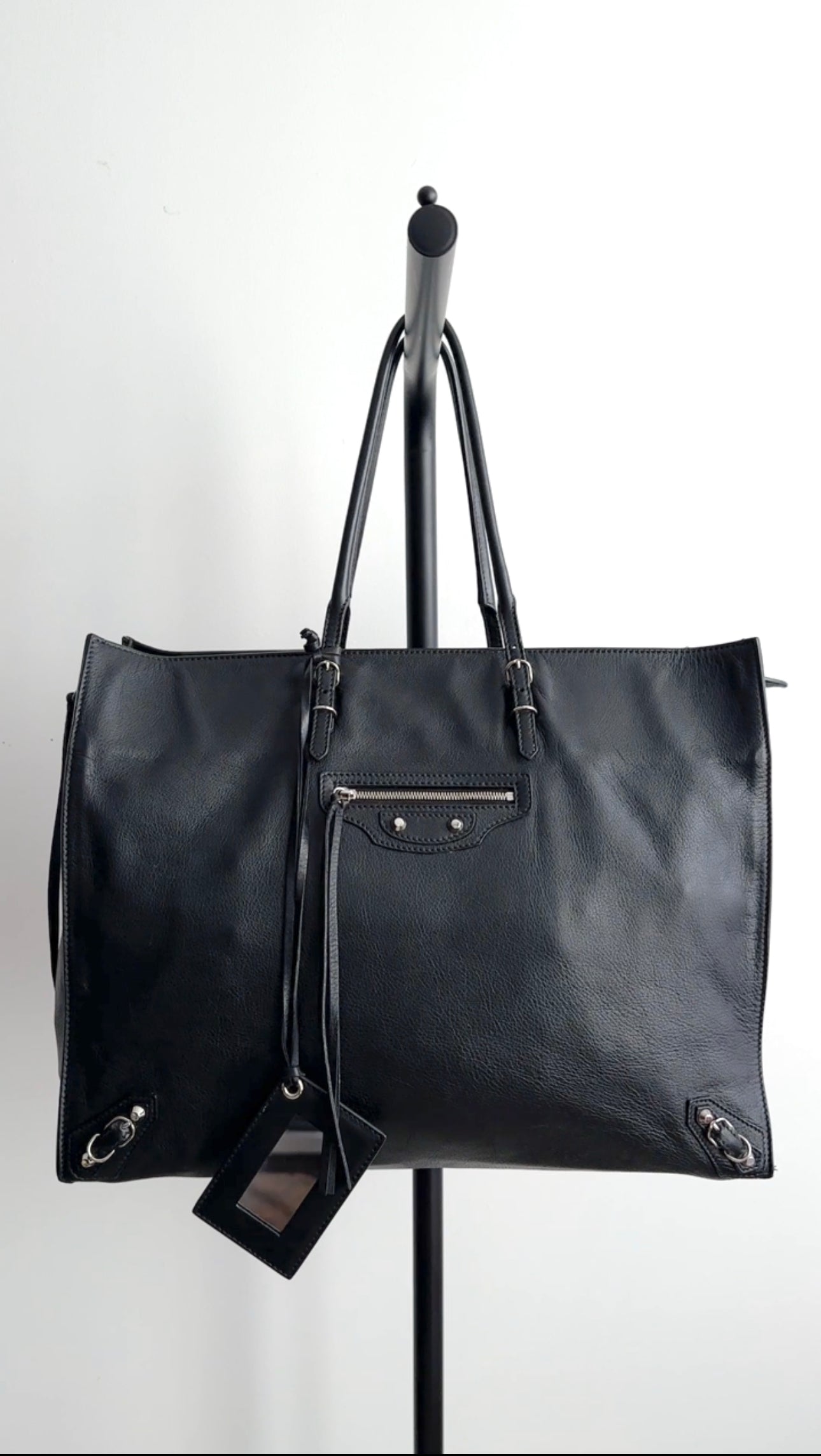 Balenciaga Large Black Leather A4 Tote Bag for Women - Stylish Work Bag, Laptop Bag & Travel Handbag for Office, Business & Daily Use