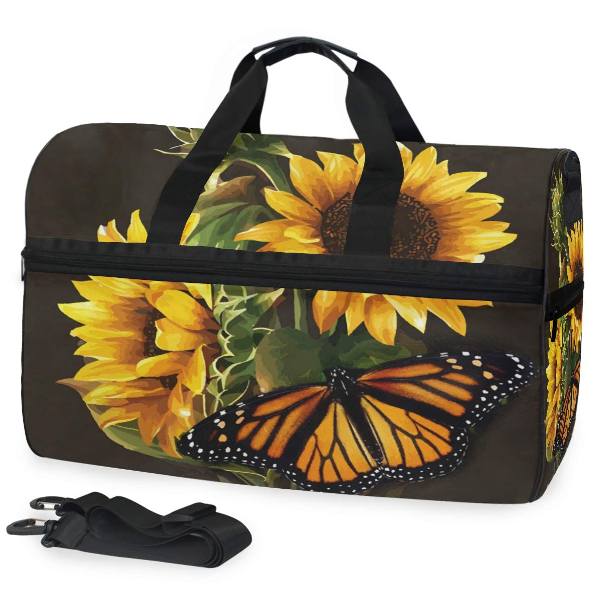 Sunflower Butterfly Travel Duffel Bag for Women & Men - Waterproof Gym Bag with Shoe Compartment - Sports, Overnight & Weekend Travel Bag - Perfect for Workouts, Yoga, Beach Trips & Short Getaways