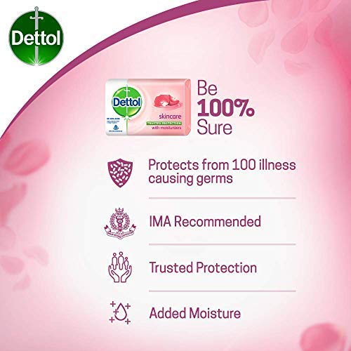Dettol Antibacterial Skincare Soap Bar, 125g (4-Pack) - Gentle Cleansing for Sensitive Skin, Hand & Body Wash for Daily Hygiene & Germ Protection