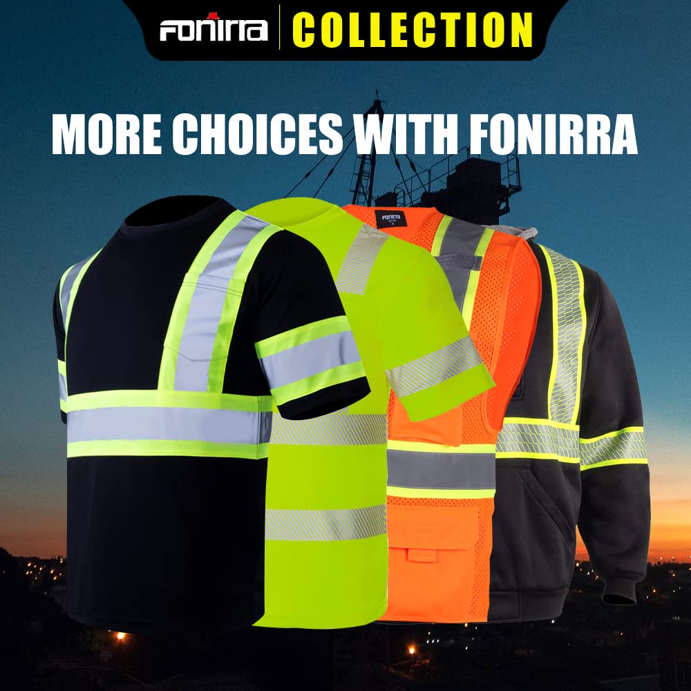 FONIRRA High Visibility Safety Long Sleeve T-Shirts for Men - 3 Pack Reflective Work Shirts with Hood - Ideal for Construction, Road Work & Nighttime Safety