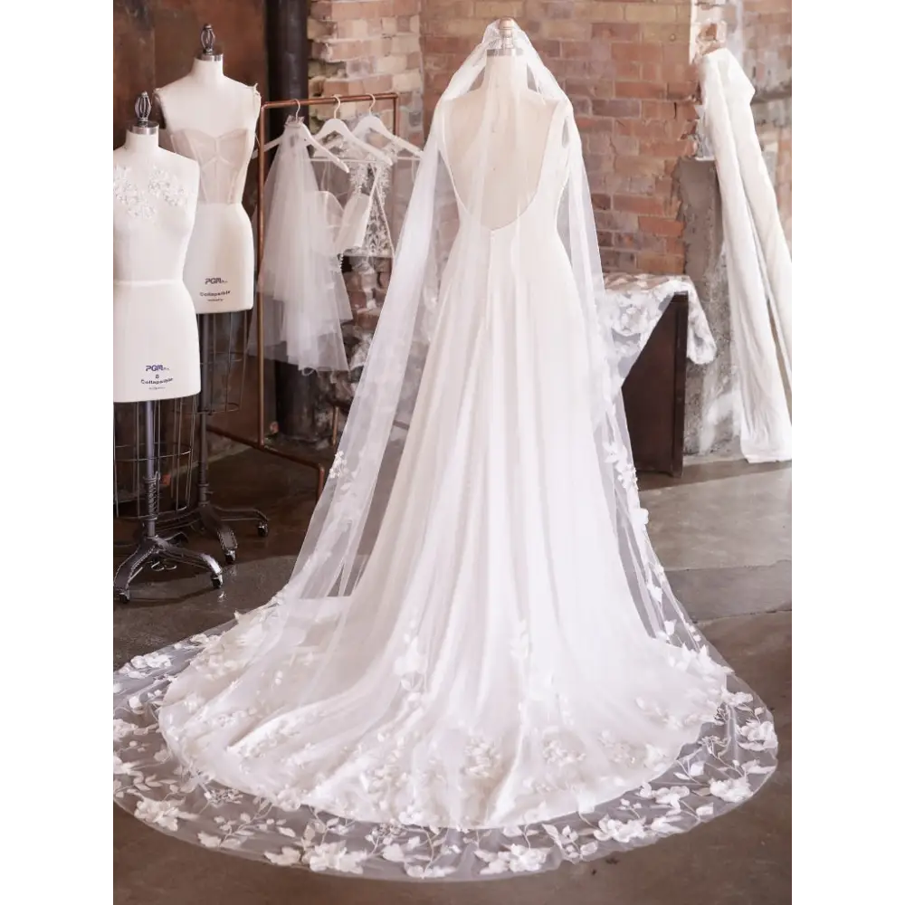 Maggie Sottero Lavinia Cathedral Veil - Elegant Wedding Veil with Lace Trim for Brides, Perfect for Church Ceremonies & Formal Weddings