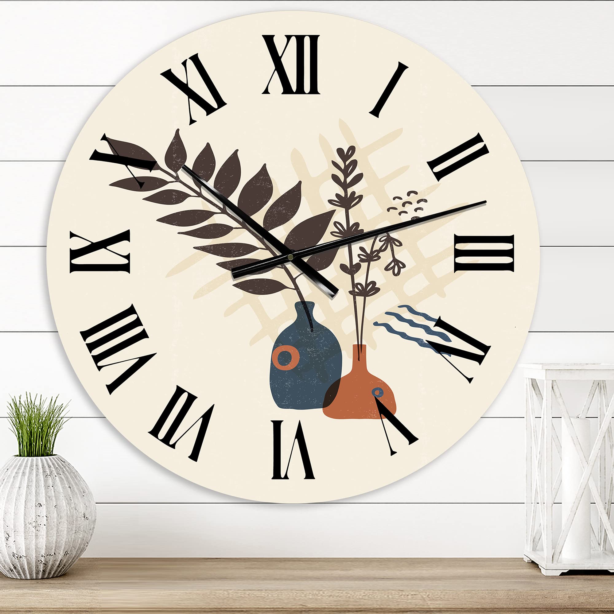 Vintage Boho Minimalist Floral Wall Clock - Large Modern Decorative Clock for Home, Office & Living Room Decor | Perfect for Boho, Farmhouse & Scandinavian Style Interiors
