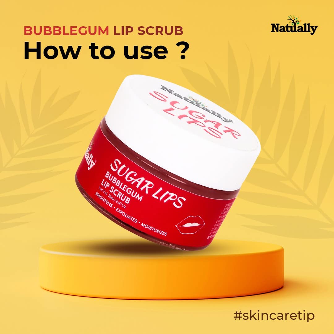 Natural Sugar Bubblegum Lip Scrub with Strawberry Extract | Exfoliating & Moisturizing Lip Treatment | Enriched with Almond Oil & Shea Butter | Brightens & Softens Lips - 20ml | Perfect for Daily Lip Care & Pre-Lipstick Prep