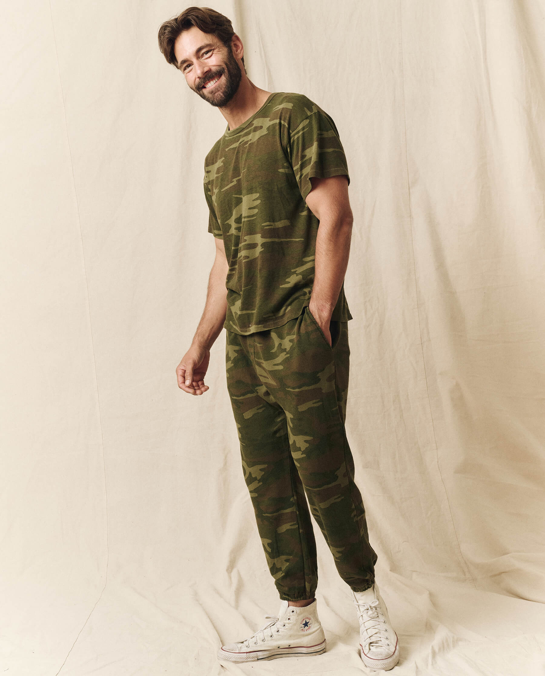 Men's Boxy Crew Neck T-Shirt - Deep Woods Camo Print | Comfortable Casual Wear for Outdoor Adventures & Everyday Style