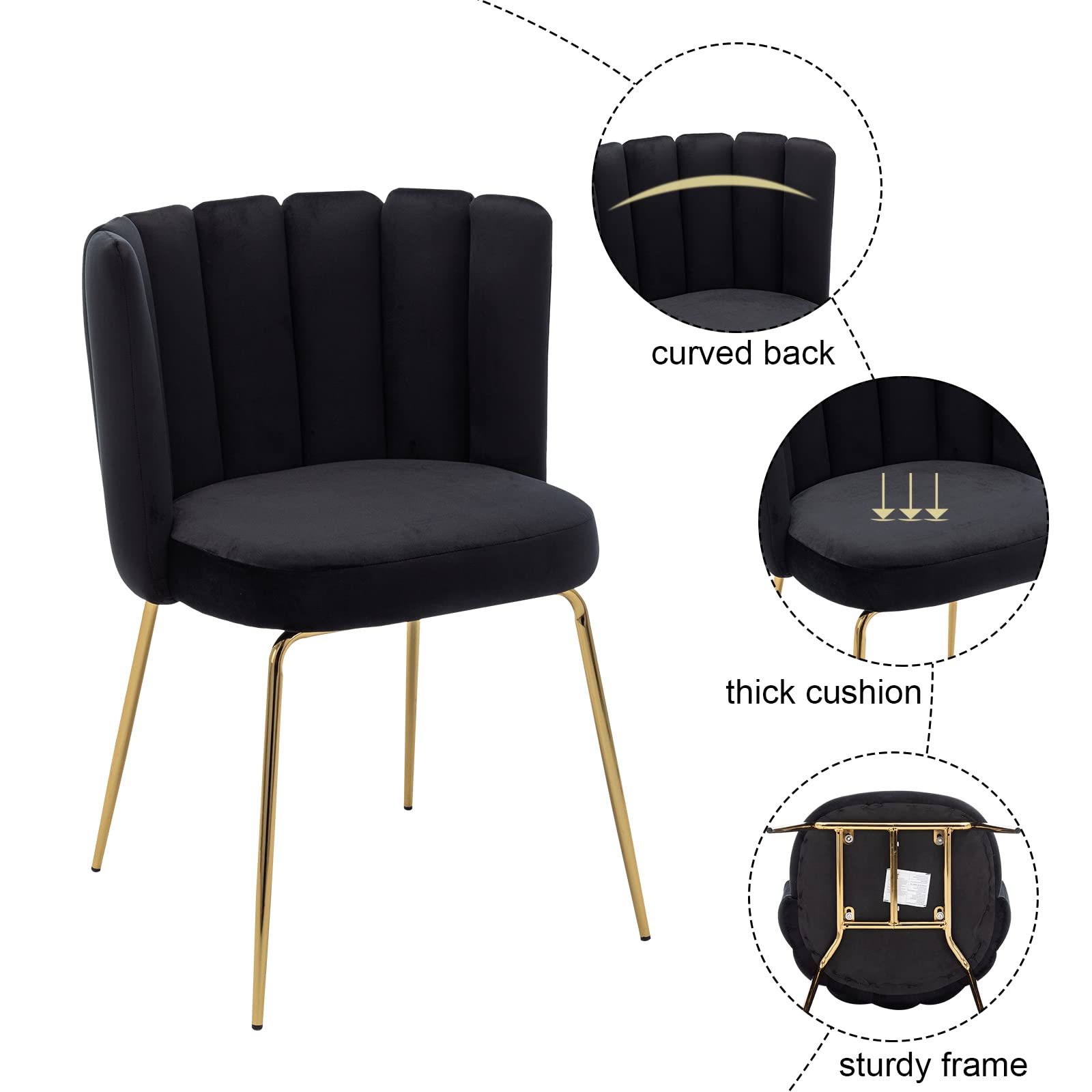 Premium Velvet Dining Chairs Set of 4 - Modern Upholstered Accent Chairs with Curved Back & Gold Metal Legs for Living Room, Kitchen, Bedroom | Elegant Home Decor & Comfortable Seating Solution for Dinner Parties, Coffee Time & Relaxation