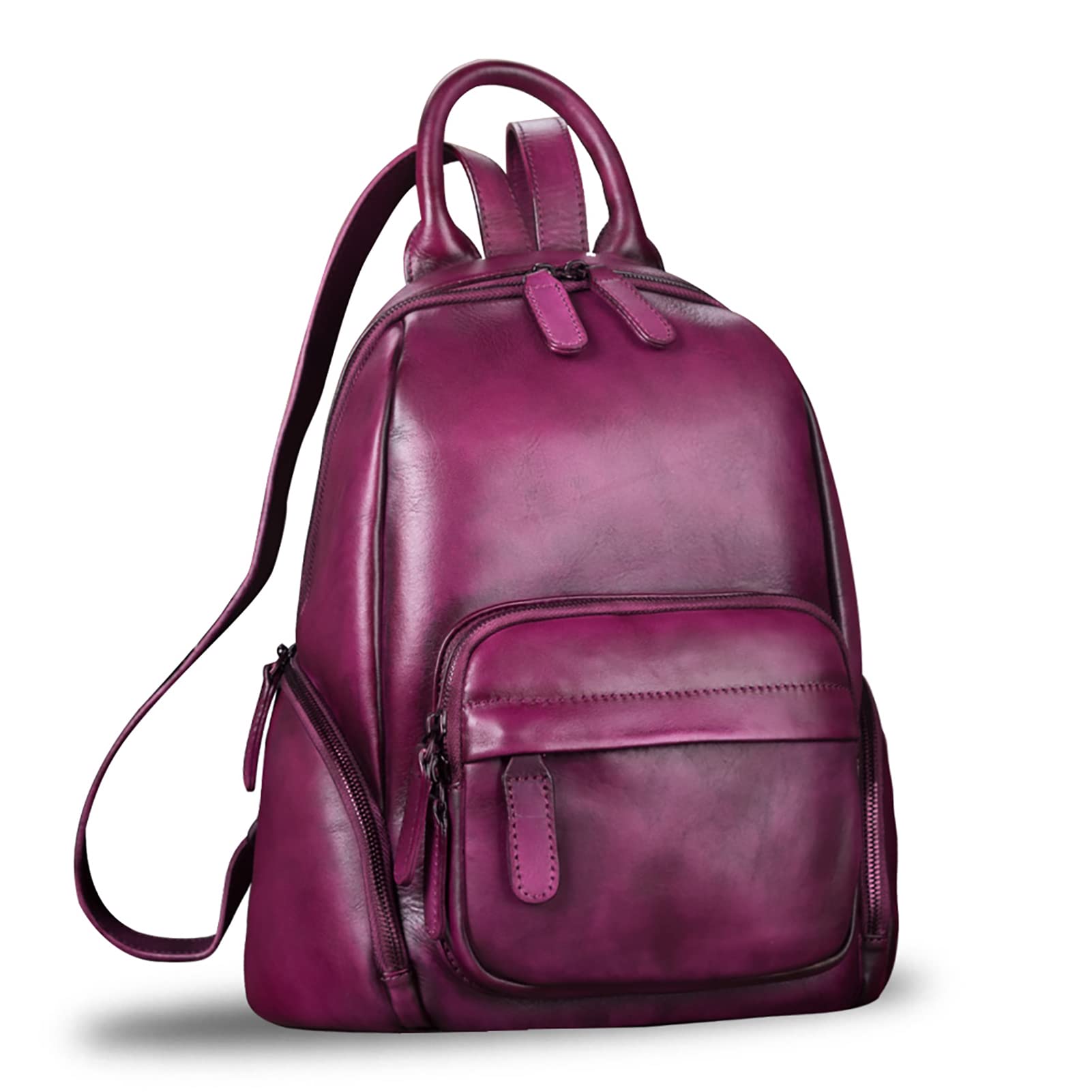 Genuine Leather Backpack for Women - Vintage Real Leather Knapsack Purse Satchel Rucksack - Fashion Daypack Bag for Work, Travel & College (Purple)