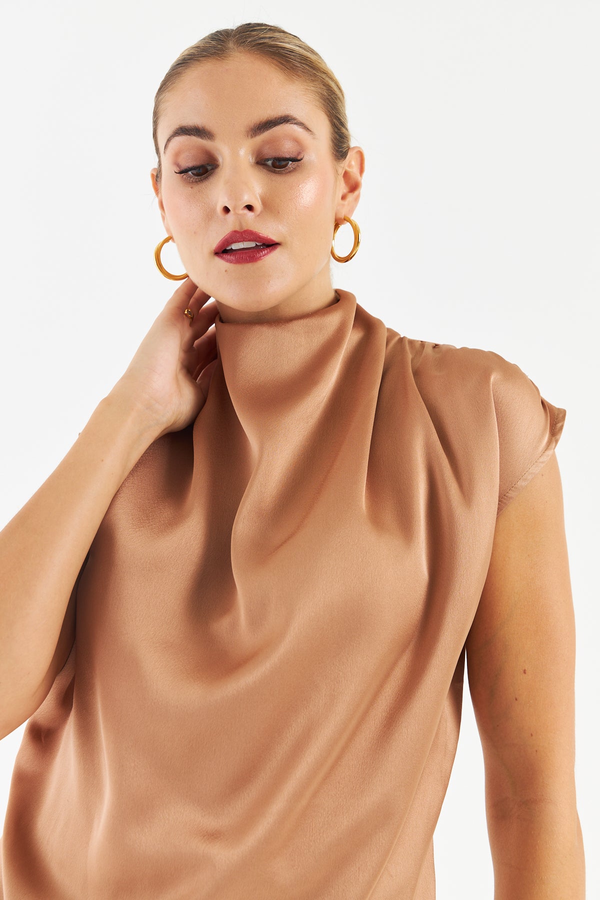 Lauren Women's Sleeveless Blouse - Light Beige Casual Top for Summer, Office Wear & Business Attire