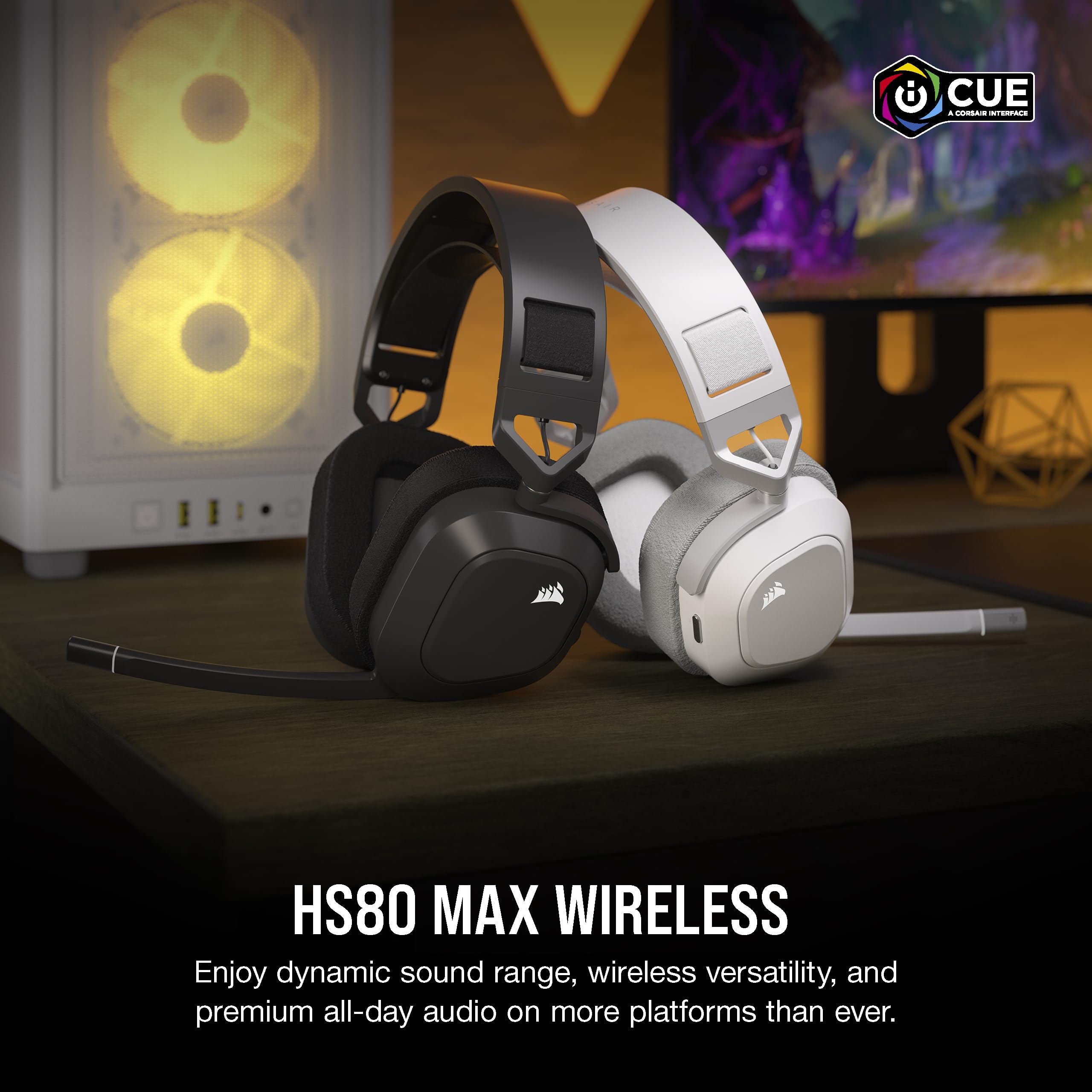 Corsair HS80 MAX Wireless Gaming Headset with Bluetooth – Dolby Atmos – Broadcast Mic – Multiplatform (PC, Mac, PS5, PS4, Mobile) – iCUE Compatible – Steel Gray – Perfect for Streaming, Competitive Gaming & Home Office Use
