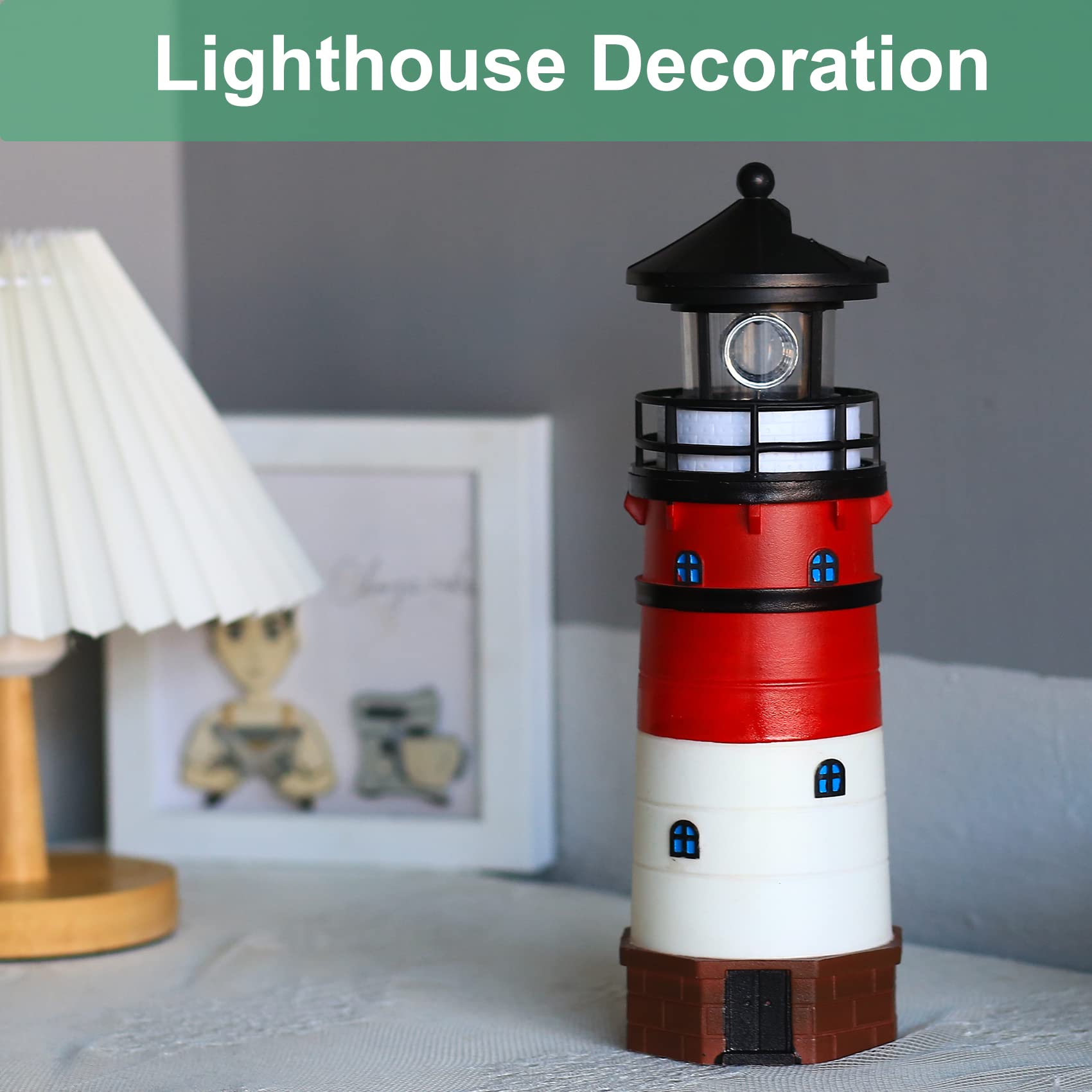 Solar Powered Rotating Beacon LED Lighthouse Lamp - Classic Red Outdoor Decorative Light for Garden, Patio, Well Cover | Perfect Landscape Lighting & Unique Gift Idea for Coastal & Nautical Theme Decor