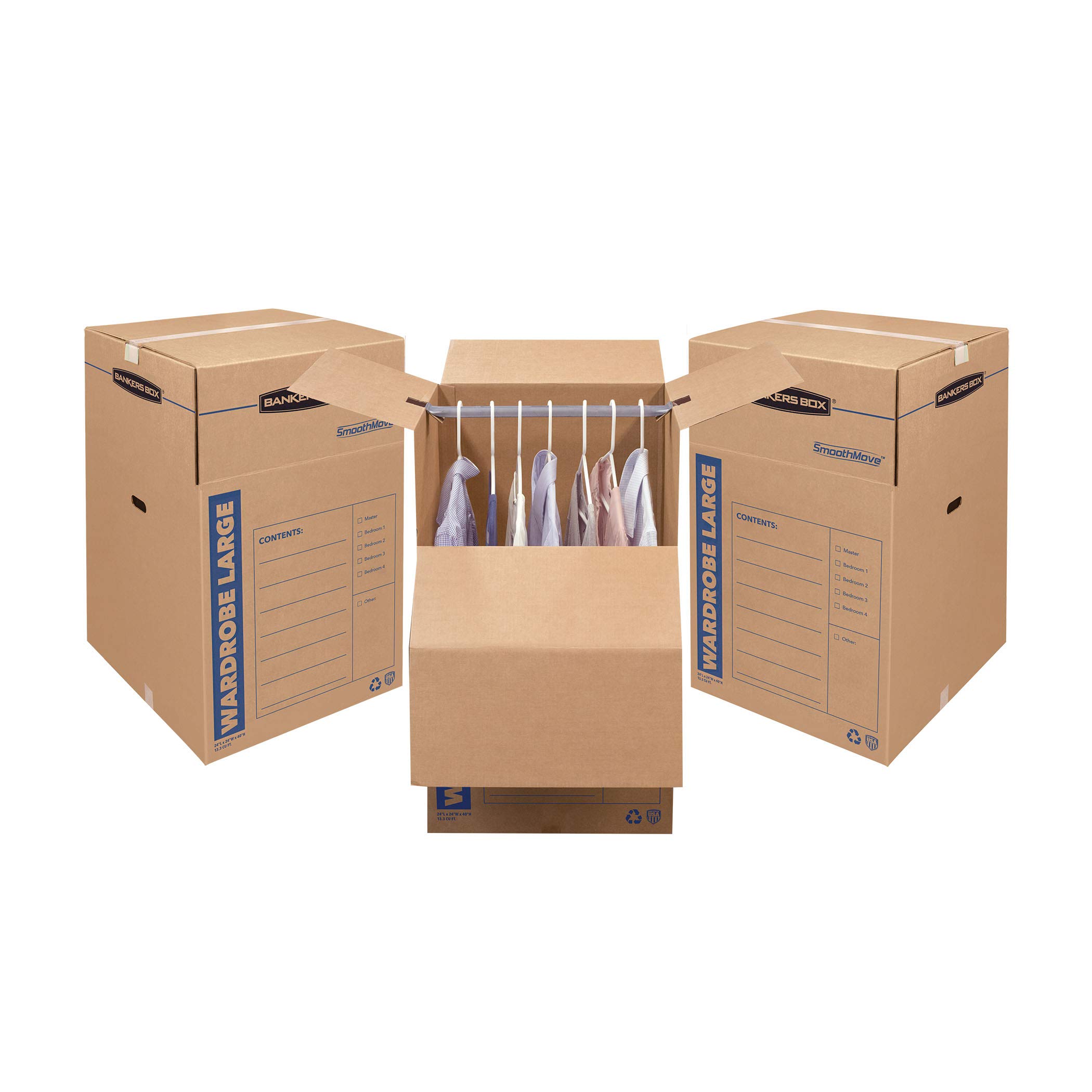 Bankers Box Tall Wardrobe Box 3 Pack - 24x24x40 Inches - Heavy Duty Moving & Storage Boxes for Clothes, Hangers & Seasonal Items - Perfect for Home, Office & Moving Day Organization (8811001)