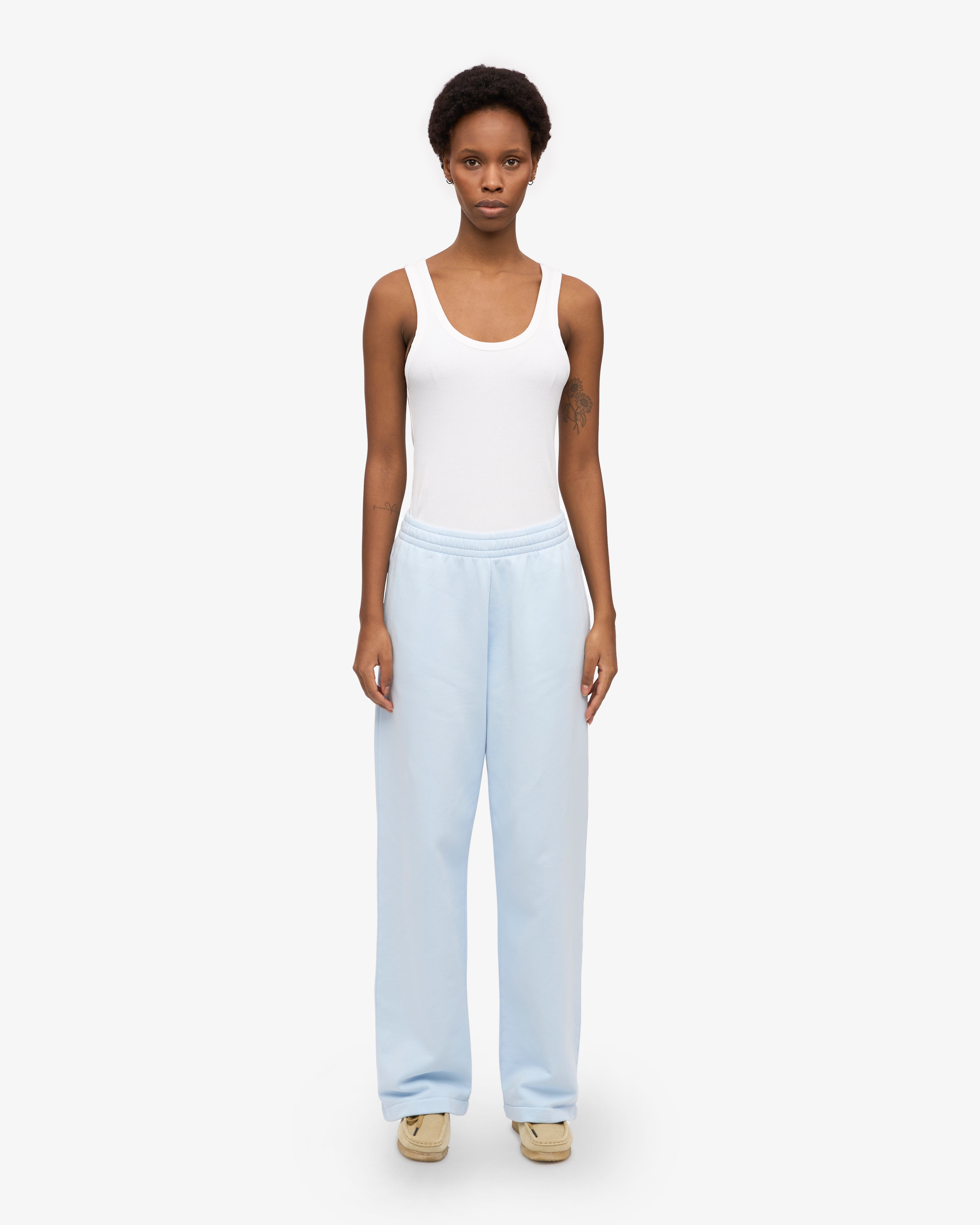 Organic Straight Leg Sweatpants for Women - Soft Polar Blue Lounge Pants - Perfect for Yoga, Running & Home Relaxation