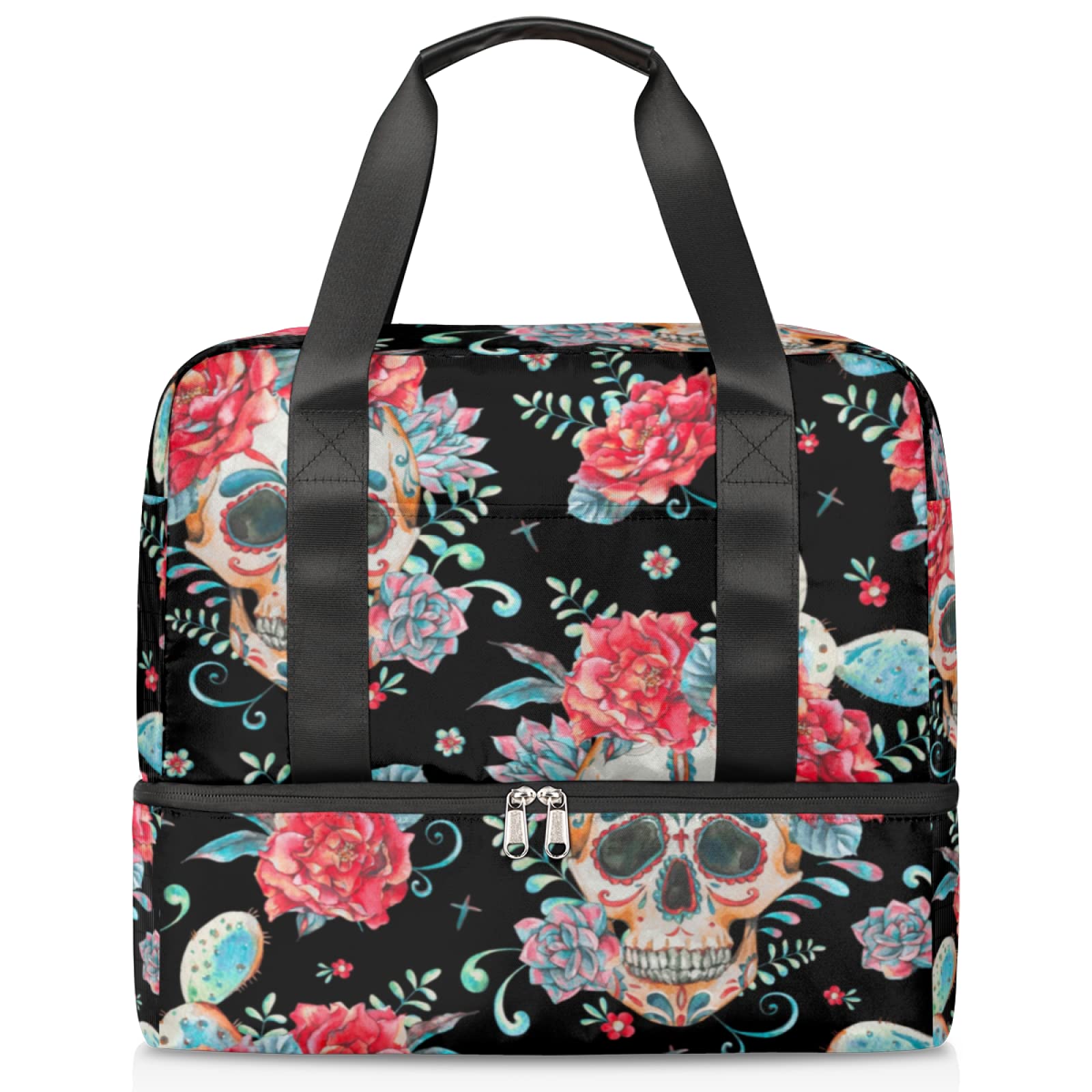 **Skull Print Travel Duffel Bag with Wet Pocket & Shoe Compartment - Waterproof Gym Bag for Sports, Overnight Trips & Weekender - Large Duffle Bags for Women & Men - Perfect for Gym, Travel & Outdoor Adventures**