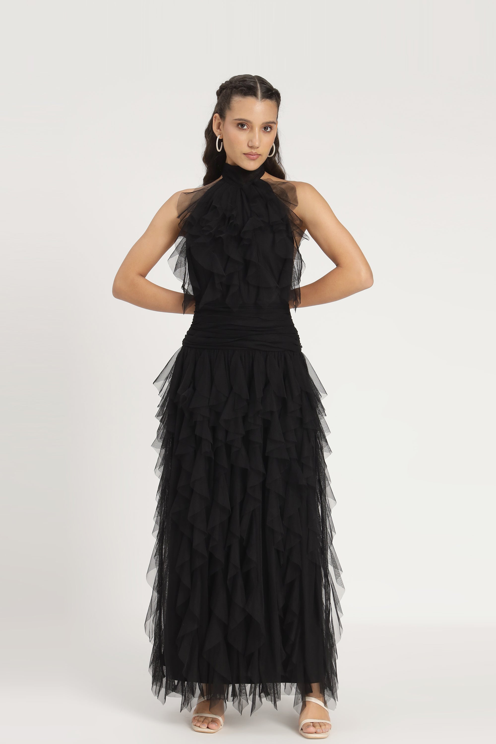Tabitha Maxi Ruffle Dress in Black - Elegant Long Flowy Dress for Women | Perfect for Weddings, Parties & Special Occasions