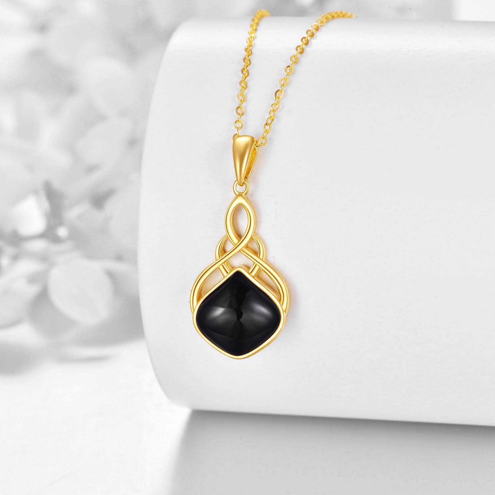 KECHO 14K Gold Celtic Knot Pendant Necklace with Black Onyx Stone - Irish Jewelry for Women, Elegant Christmas Gift for Her | Perfect for Weddings, Anniversaries & Special Occasions
