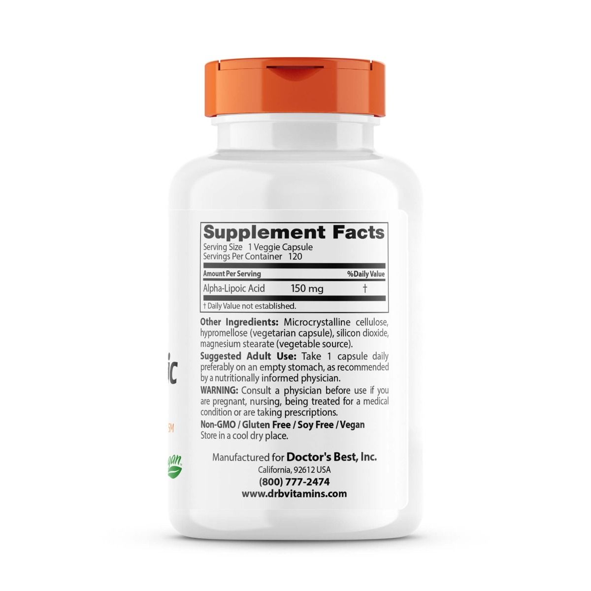 Doctor's Best Alpha Lipoic Acid 150mg - 120 Vegan Capsules for Antioxidant Support, Blood Sugar Control & Nerve Health - Perfect for Daily Wellness & Detox Supplement Routine