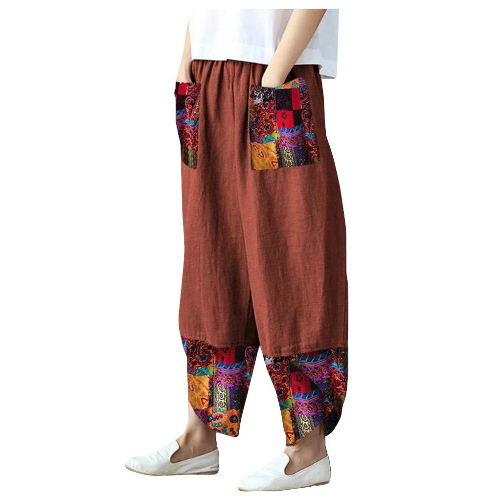 Women's Capri Pants - Casual Summer Beach Boho Floral Linen Wide Leg Trousers with Pockets | Perfect for Vacation, Yoga & Outdoor Activities