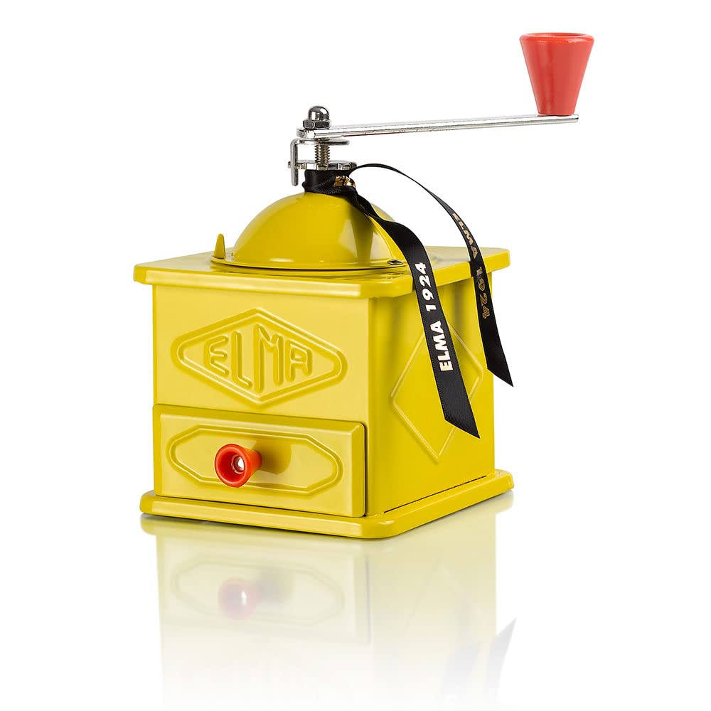 Vintage Style Manual Coffee Grinder - Decorative Metal Kitchen Accessory in Yellow (10.5x10.5x15.5cm) - Perfect for Farmhouse, Retro & Rustic Home Decor - Great Gift for Coffee Lovers & Vintage Collectors