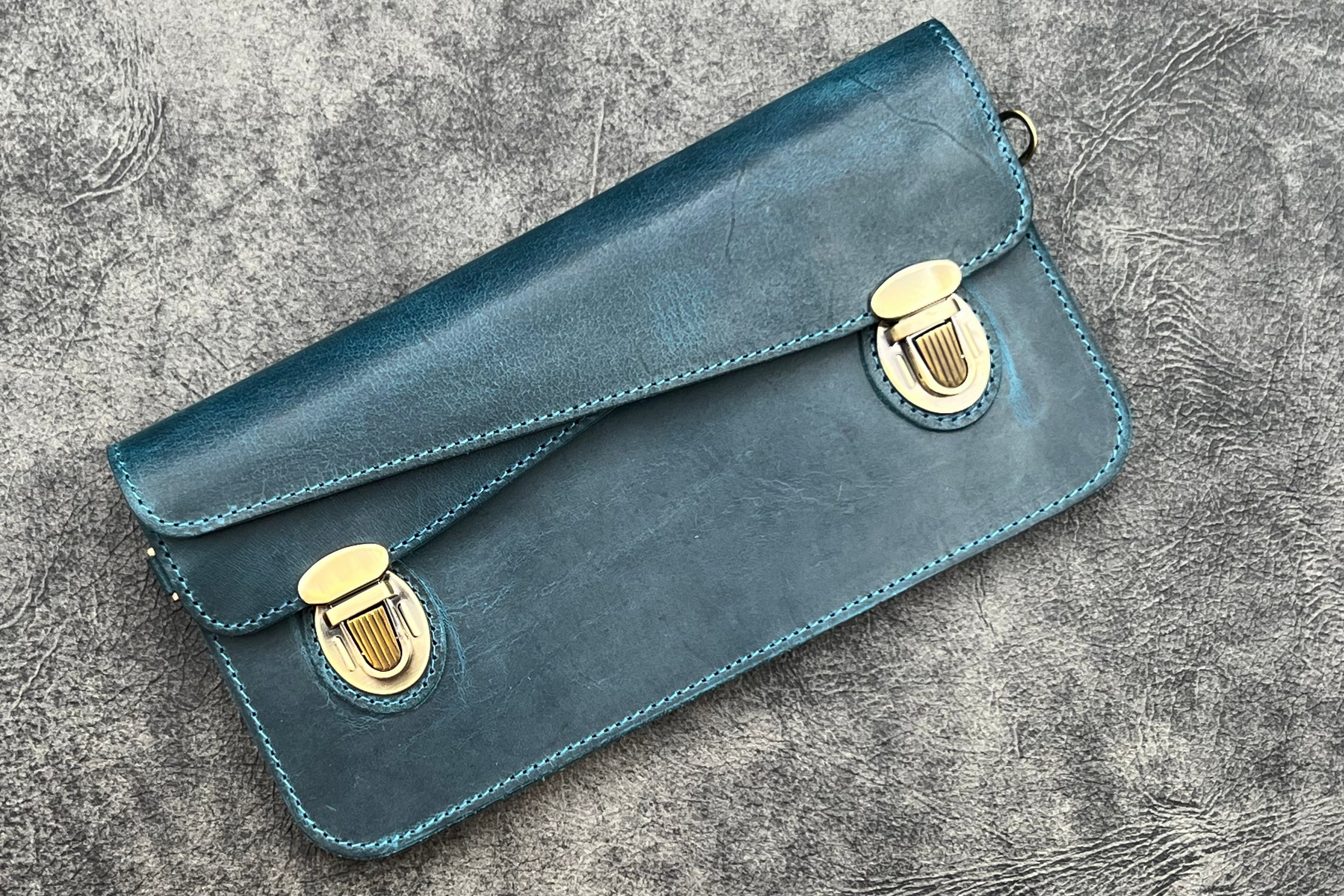 Premium Leather Accordion Pouch - CH Ocean Blue Crossbody Bag for Women | Stylish Organizer for Wallet, Phone & Essentials | Perfect for Travel, Work & Everyday Use