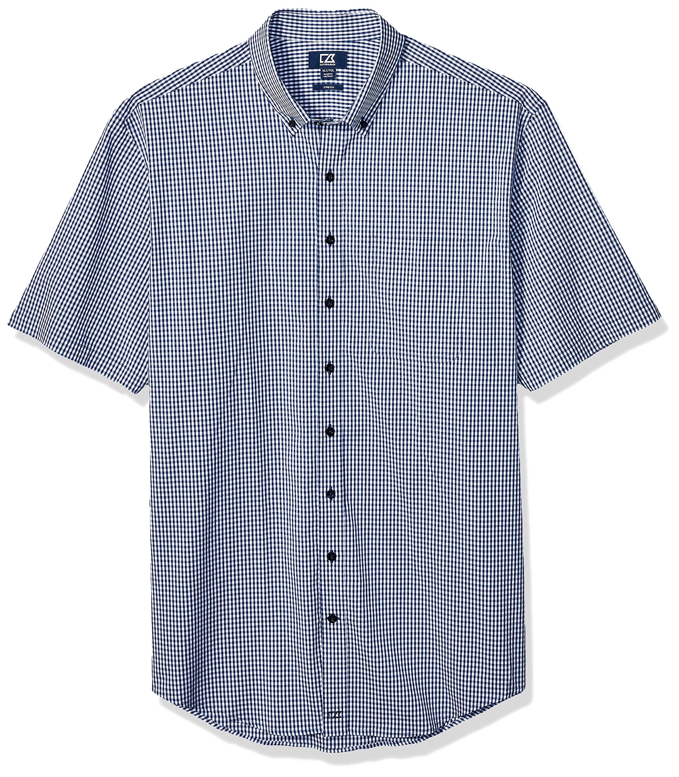 Cutter & Buck Men's Big & Tall Short Sleeve Anchor Gingham Button Up Shirt - Comfortable Casual Wear for Summer & Outdoor Activities