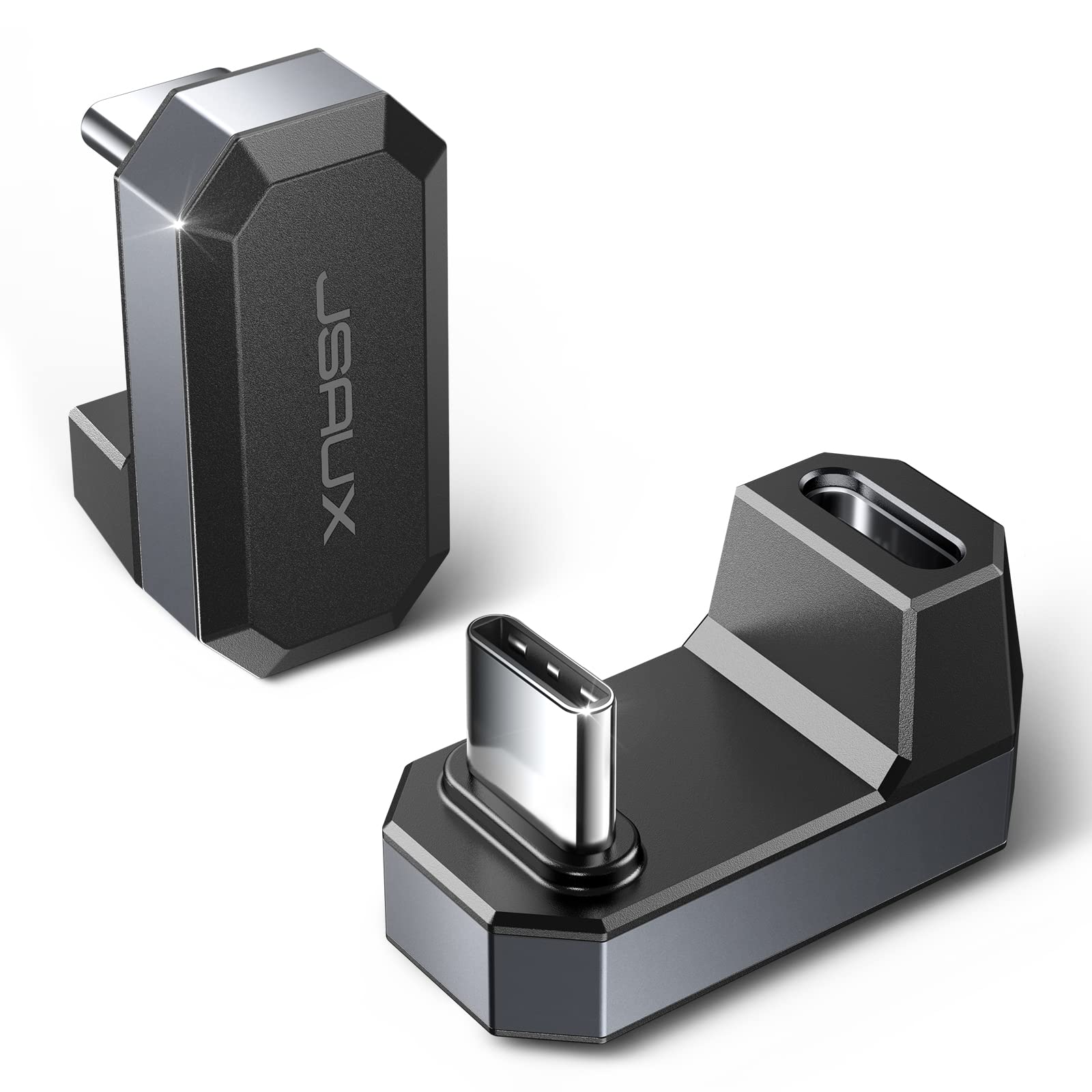 JSAUX 2-Pack 180 Degree USB C to USB C Adapter - PD 100W, 4K@60Hz, Compatible with Steam Deck, Nintendo Switch, VR Headsets, Laptops & Phones - Gray | Perfect for Gaming, Travel & Workspace Cable Management