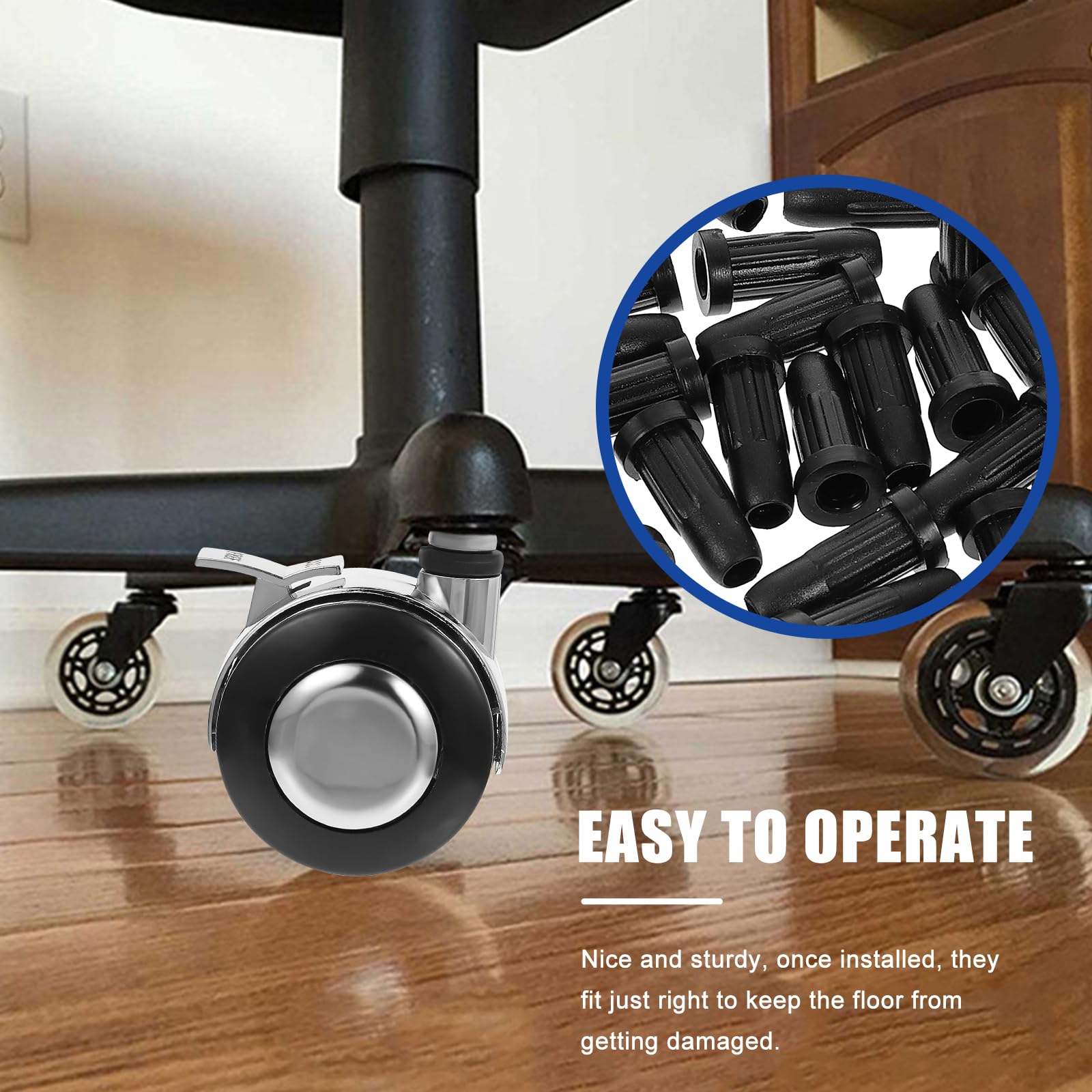 NUOBESTY 30pcs Black Caster Socket Sleeves - Heavy Duty Furniture Casters for Office Chairs, Wheels Replacement, and Chair Leg Protection - Perfect for Home, Office, and Commercial Use