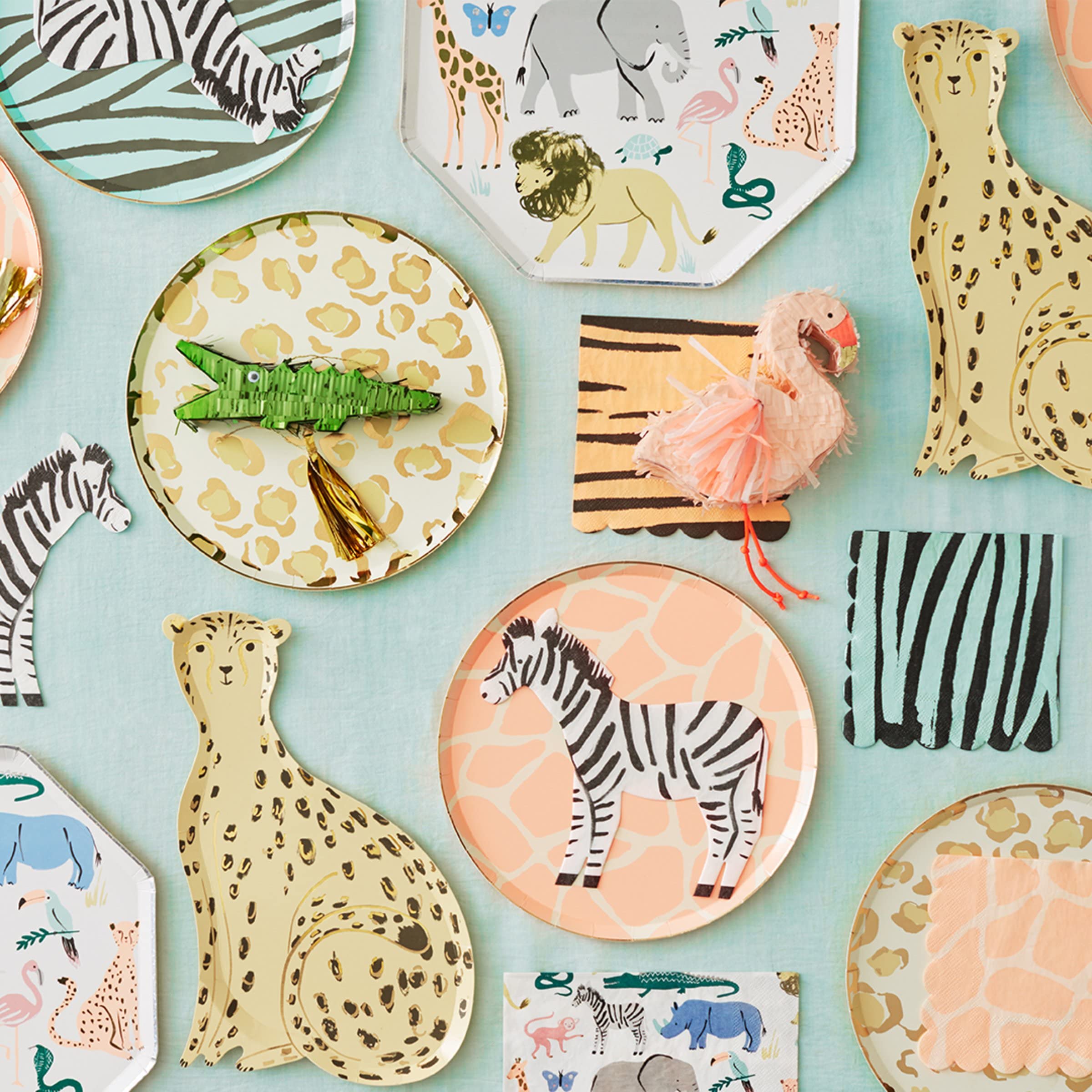 Meri Meri Safari Themed Disposable Plates - Pack of 8 Jungle Animal Print Paper Plates for Birthday Parties, Baby Showers & Kids Events - Perfect for Safari Party Decorations and Outdoor Themed Celebrations