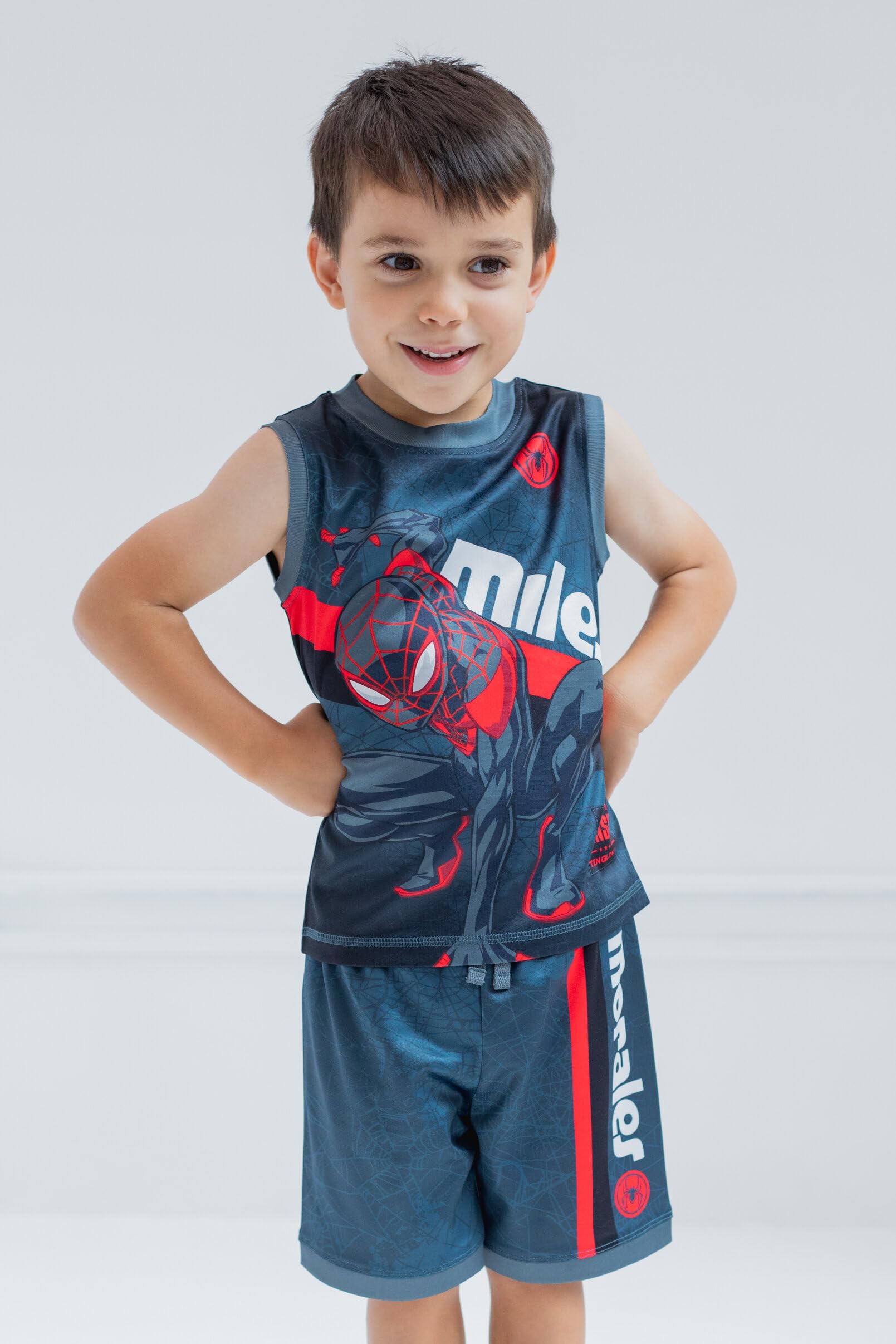 Marvel Spider-Man Miles Morales Hulk Mesh Jersey Tank Top & Basketball Shorts Set for Toddlers to Big Kids (2T-20) - Superhero Costume for Playtime & Sports