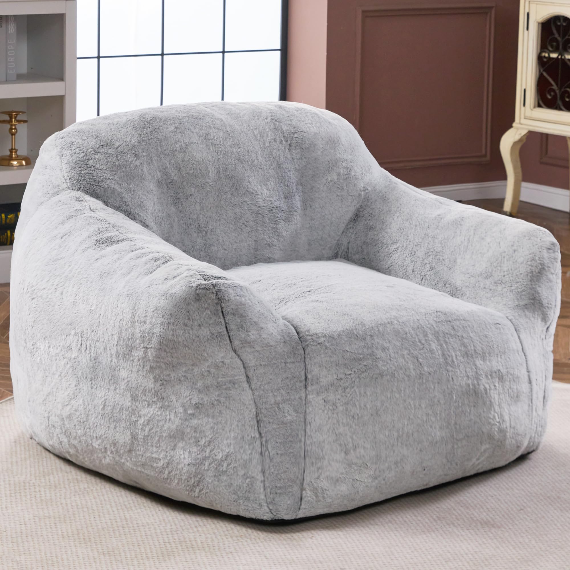 Homguava Giant Bean Bag Chair - High-Density Foam Filled Oversized Lazy Sofa with Armrests for Adults - Comfortable Lounge Chair for Living Room, Bedroom, Game Room & Dorm (Light Grey) - Perfect for Relaxing, Gaming & Movie Nights