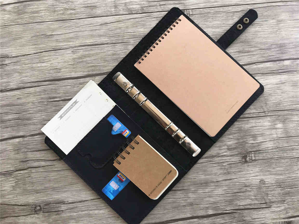 Premium Black Embossed Leather Notebook Organizer - Professional Journal Planner for Office, School & Travel - Perfect Gift for Writers & Students