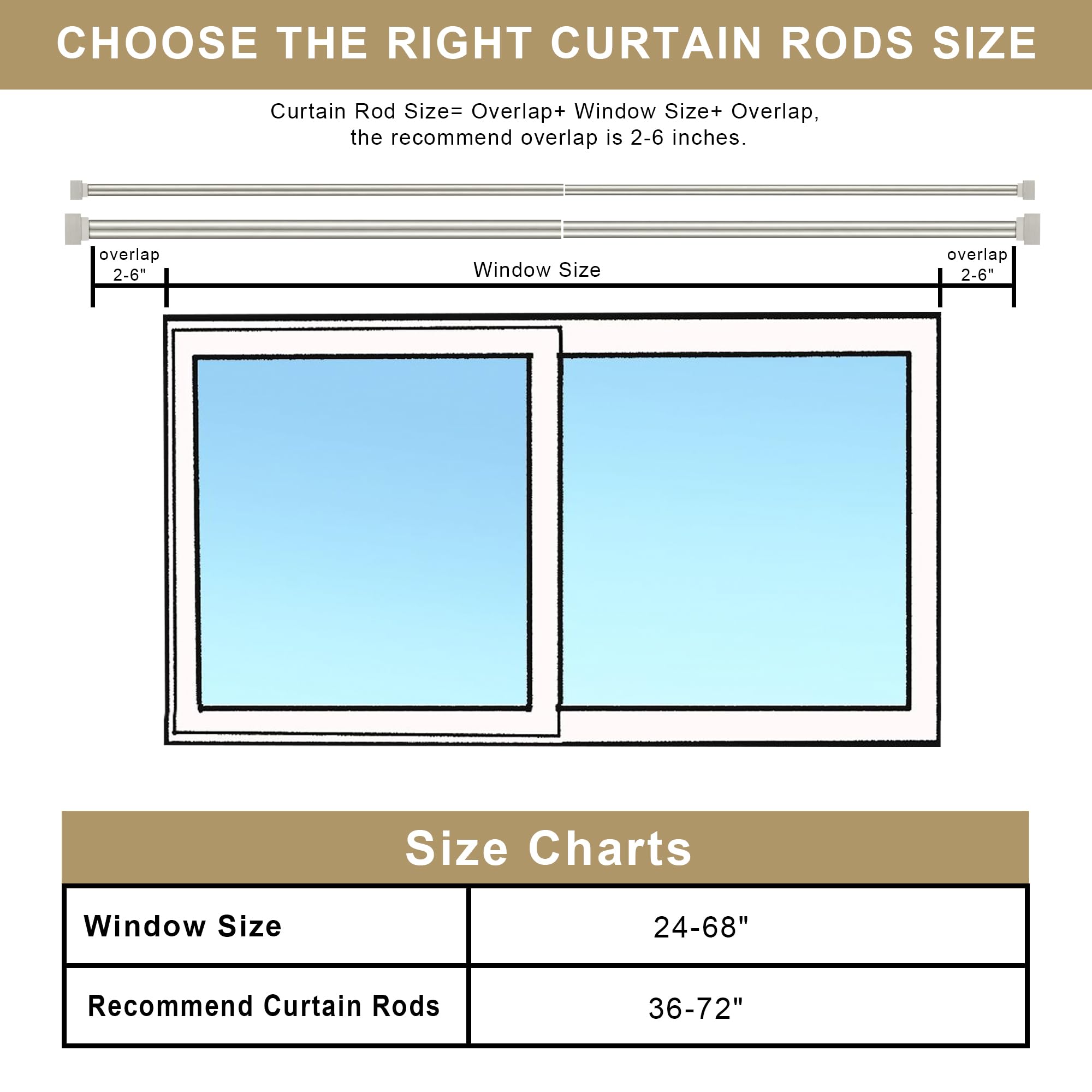 1 Inch Modern Double Window Curtain Rods - 36-72 Inch Adjustable Telescoping Heavy Duty Drapery Rods with Stylish Square Allufer Finials - Dual Curtain Rod Set for Living Room, Bedroom & Home Decor - Brushed Nickel Finish
