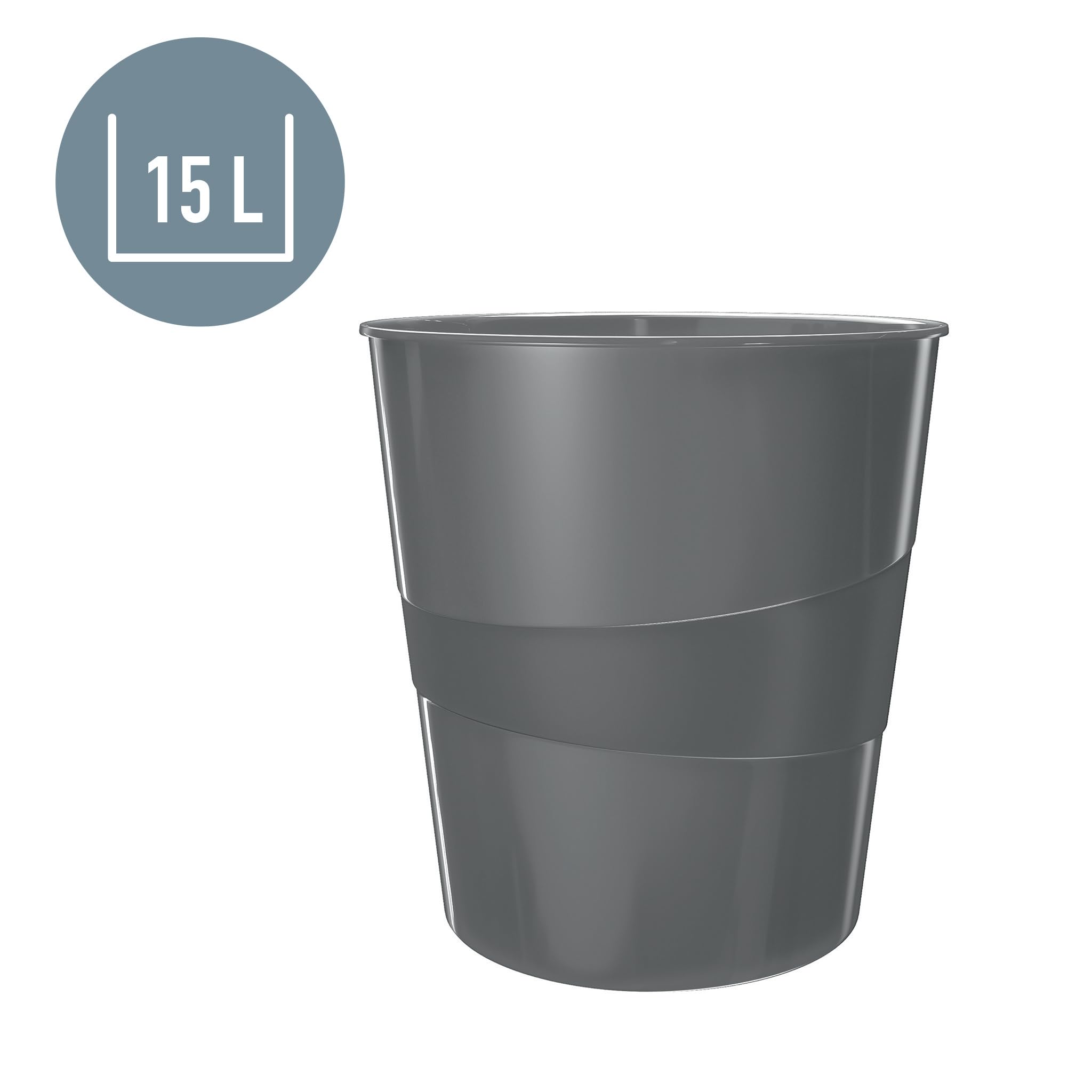 Leitz 15 Liter Black Plastic Waste Bin - Modern Trash Can for Home, Office & Kitchen - Durable & Stylish Garbage Bin for Waste Disposal & Recycling