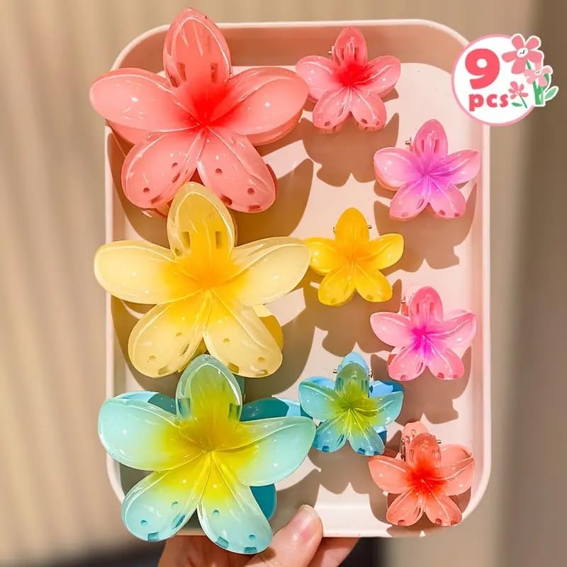 9 Pcs Large Flower Hair Claw Clips for Women - Boho Egg Flower Hairpins, Bun Clutchers, Beach Vacation Hair Accessories for Girls (Perfect for Summer, Weddings, Parties & Everyday Styling)
