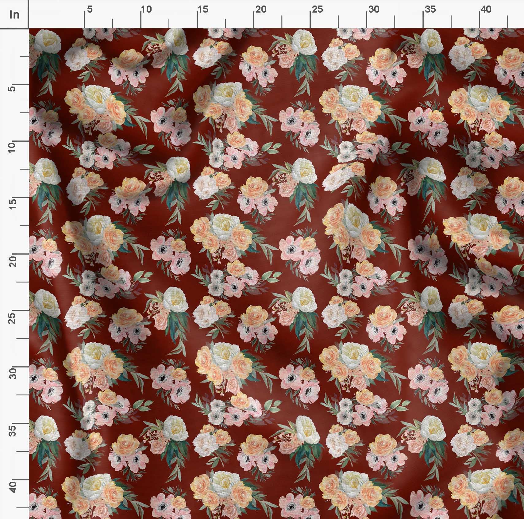 Soimoi Moss Georgette Red Fabric by The Yard - 42 Inch Wide Floral Printed Fabric with Anemone & Begonia Design - Lightweight Drapeable Material for Dresses, Scarves, Curtains and DIY Fashion Projects