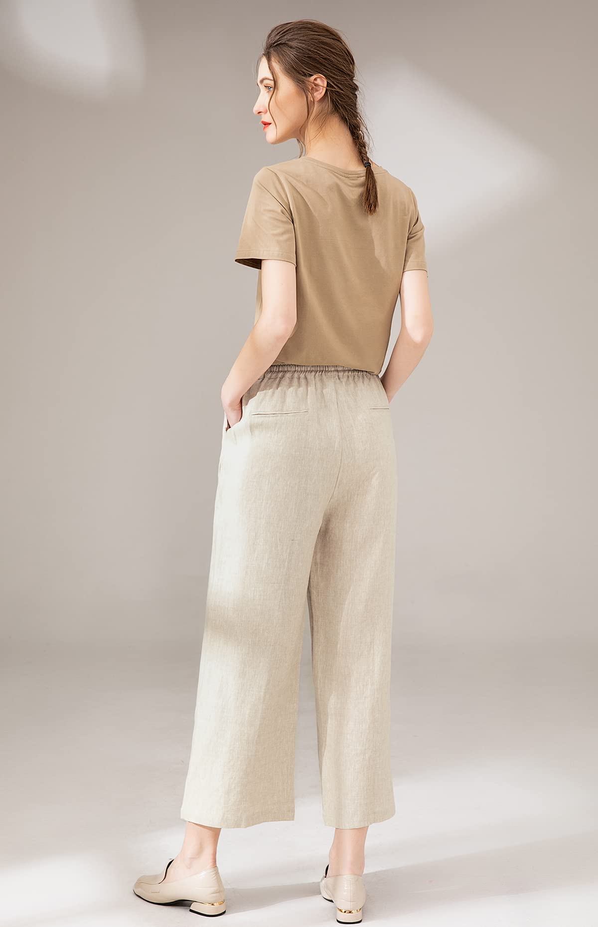 LaovanIn Women's Wide Leg Palazzo Pants - Linen Drawstring Cropped Trousers & Culottes for Summer, Beach, and Casual Wear