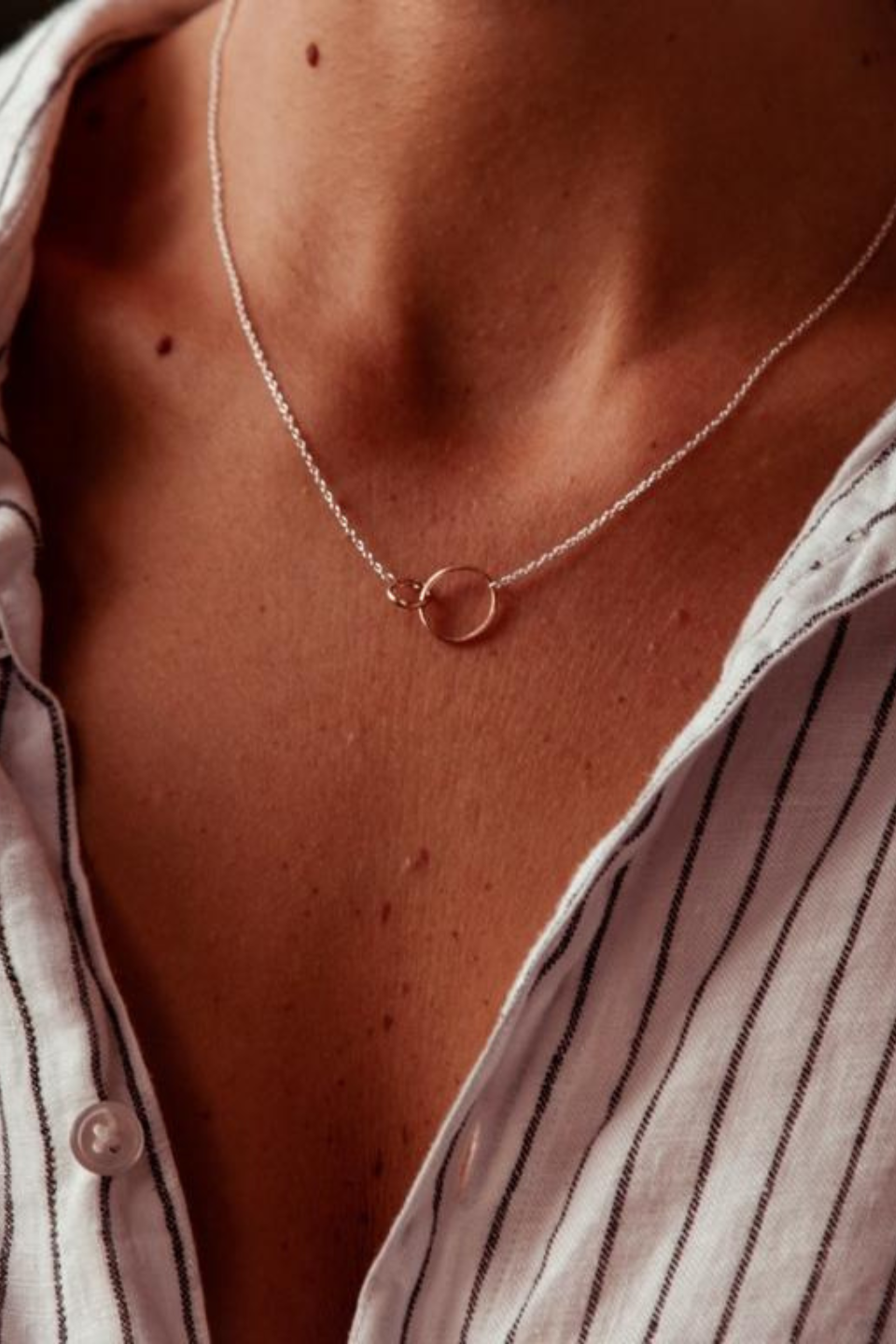 14k Gold Plated Double Circle Necklace for Women - Minimalist Layering Jewelry for Everyday Wear, Gifts, and Special Occasions