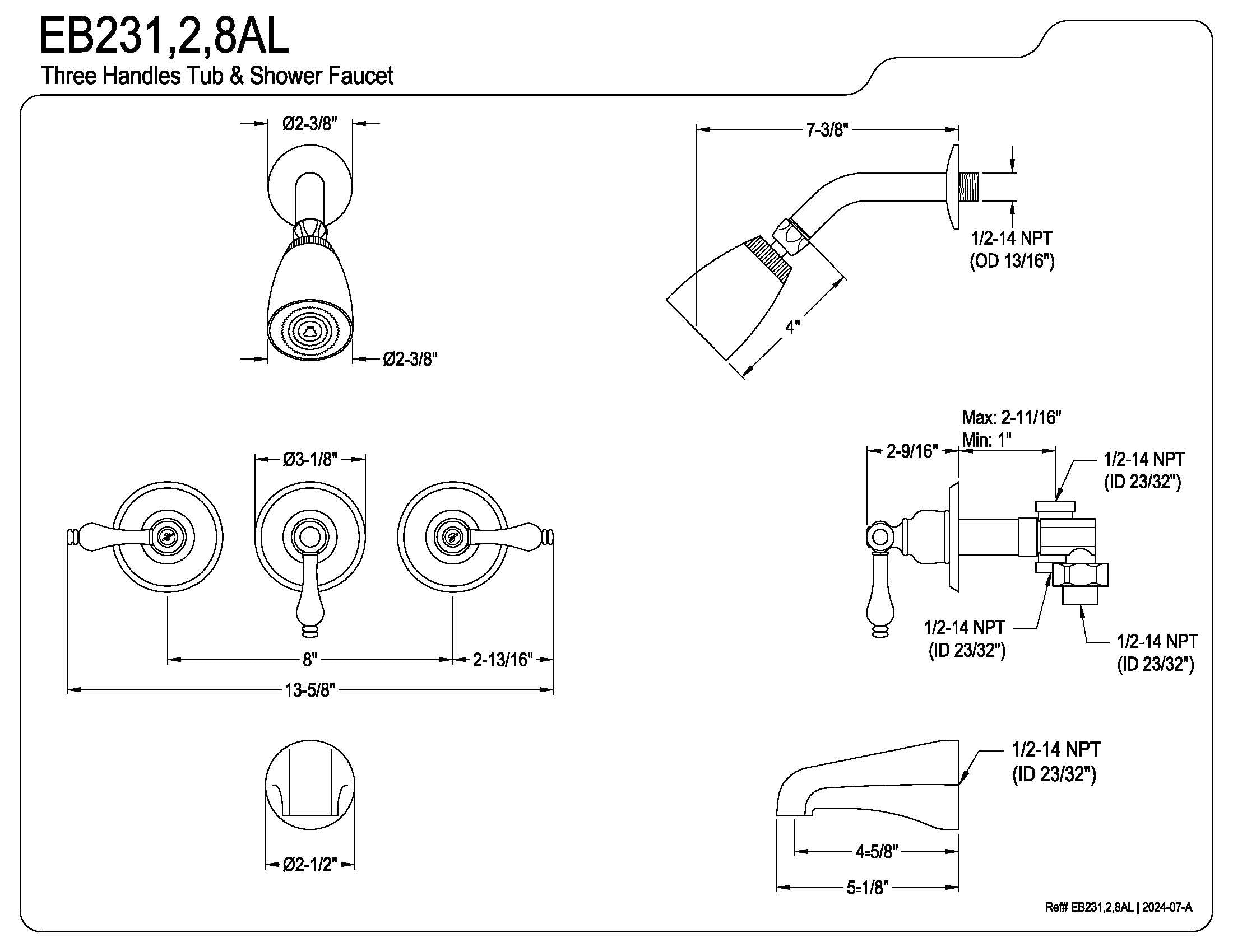 Elements of Design Magellan EB235AL 3-Handle Tub and Shower Faucet in Oil Rubbed Bronze - Perfect for Bathroom Renovation & Modern Home Decor