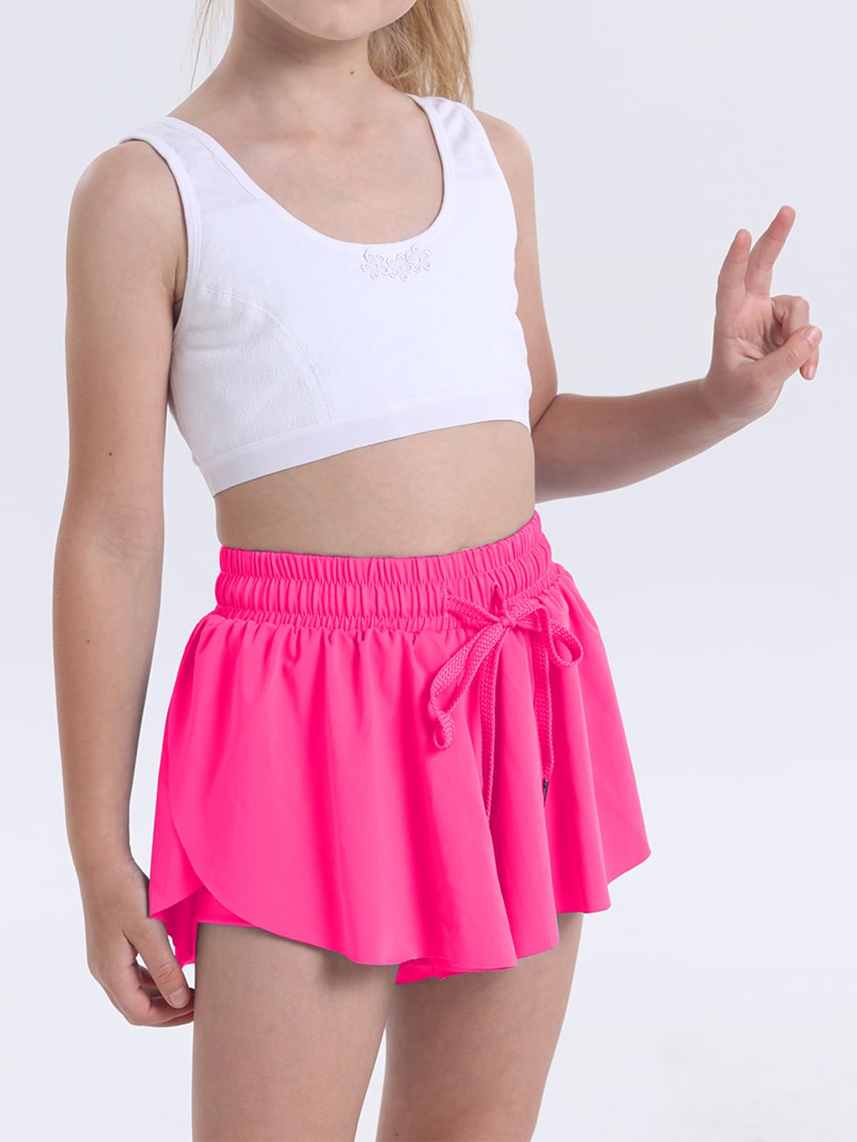 Girls' Athletic Running Shorts - Flowy Biker Shorts for Youth, Preppy Butterfly Design - Perfect for Sports, Gym & Casual Wear