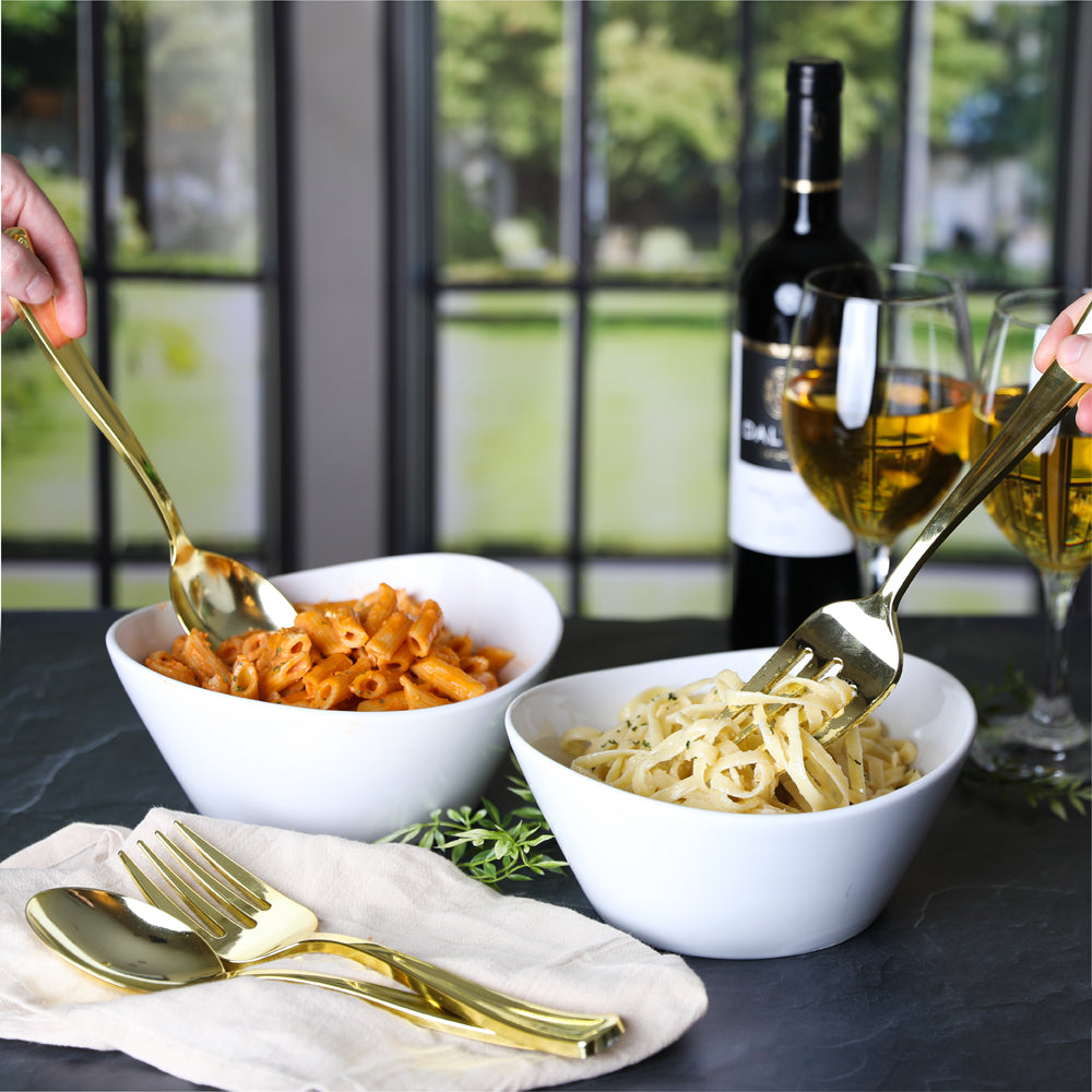Premium Gold-Plated Serving Spoons and Forks Set - 2 Pieces Each | Elegant Tableware for Dinner Parties, Weddings & Special Occasions